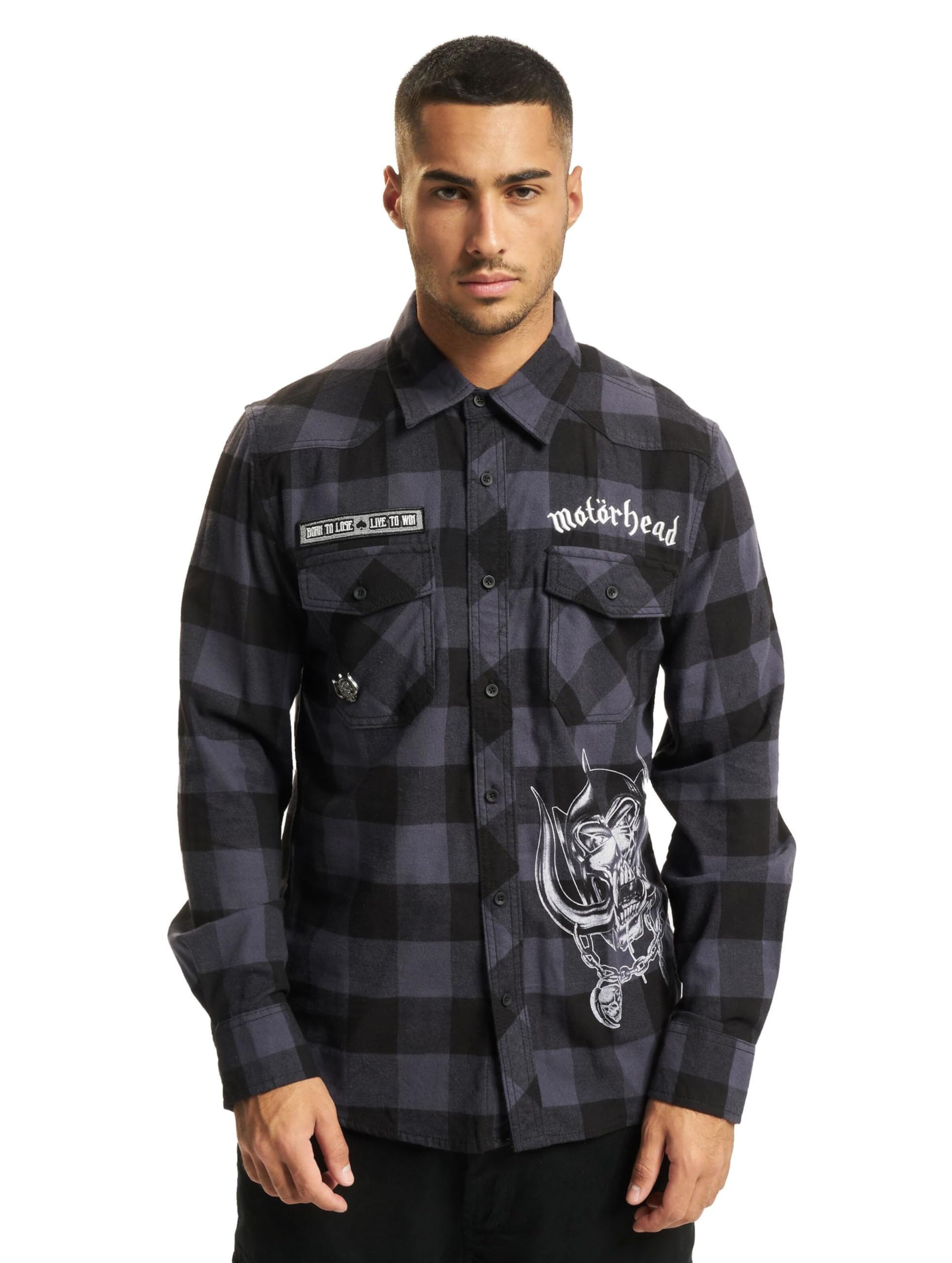 Brandit Motörhead Check Shirt Long Sle, color: black/grey, size: 4XL