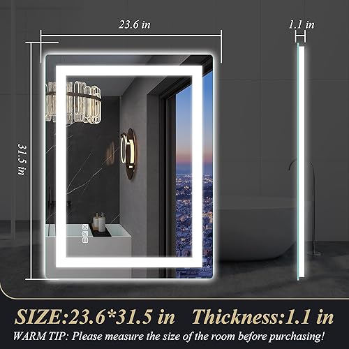 Miniatura 8 de SBAGNO - Espejo de baño con iluminación LED de 32 x 24 pulgadas con altavoz Bluetooth, espejo táctil iluminado de pared, antiniebla, atenuación,