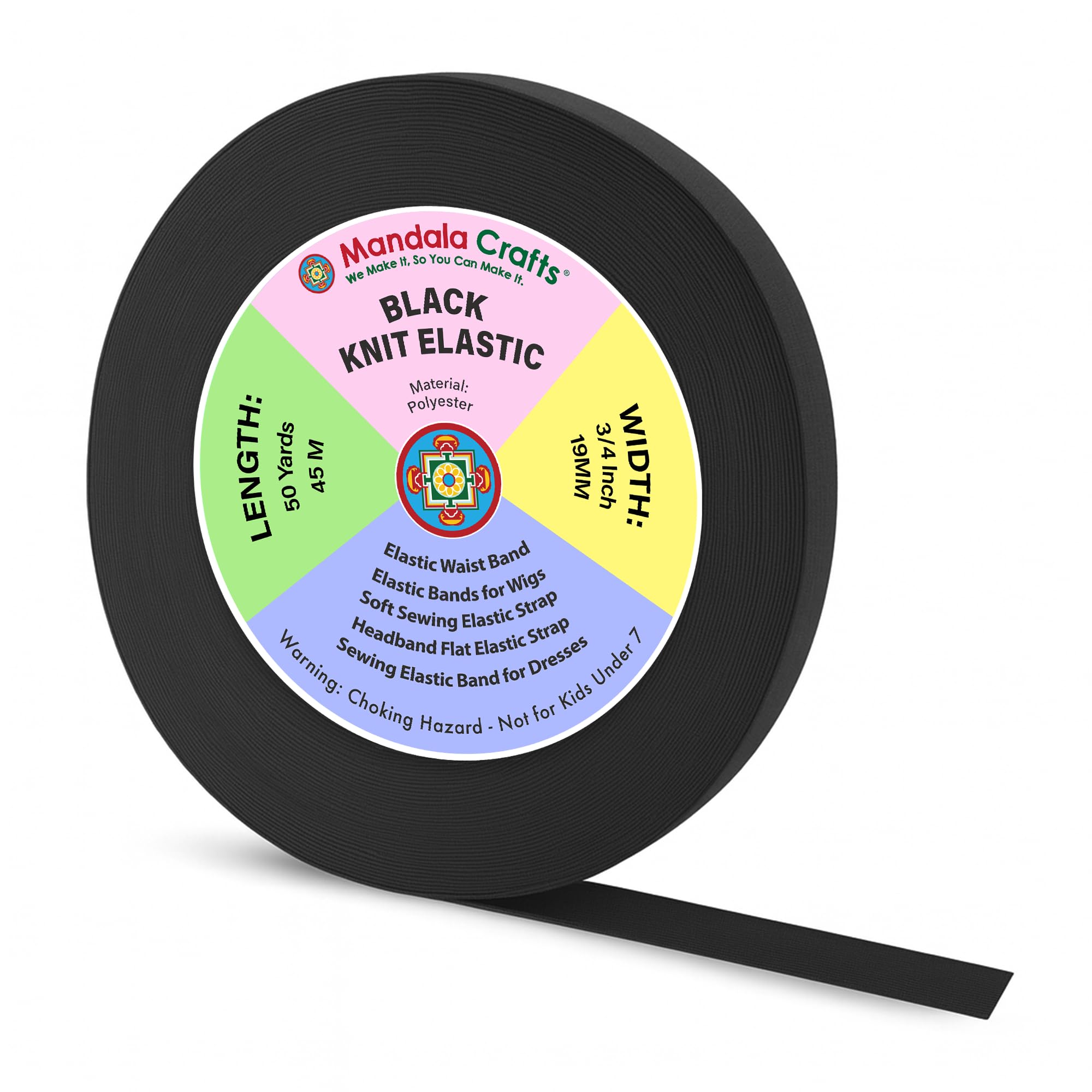 Mandala Crafts Wide 3/4 Inch Black Elastic Bands Spool for Pants Waistbands Sewing and DIY Crafts, 50 YD Stretchy Flat Fabric Strap Knit Elastic Band