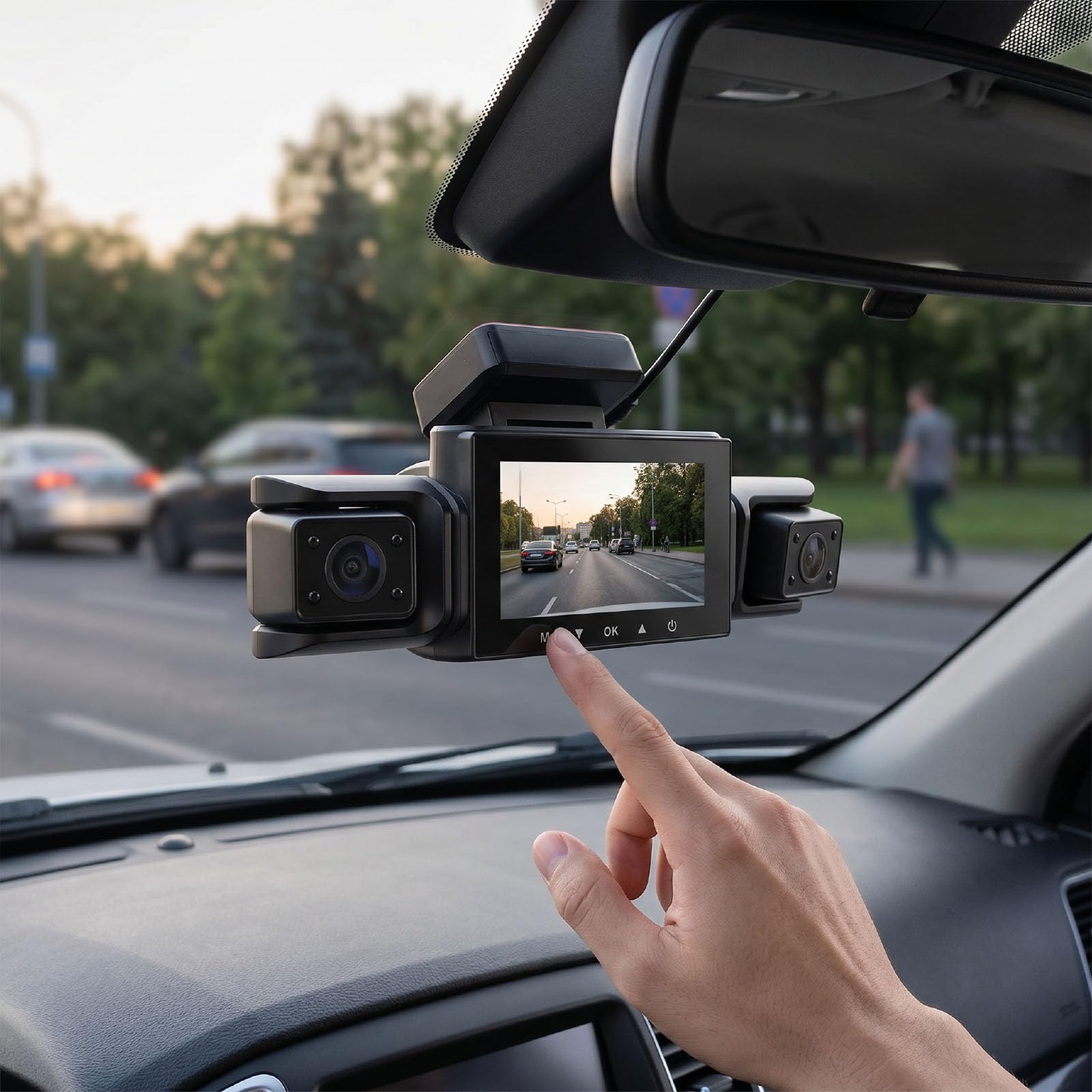 Dash Cam a 4, Fotocamera Anteriore e Posteriore 4K da 360 Gradi con WiFi da 5 GHz GPS Touch Screen da 3 Pollici 24 Ore su 24, 7 Giorni su 7 Modalità Parcheggio G Sensor