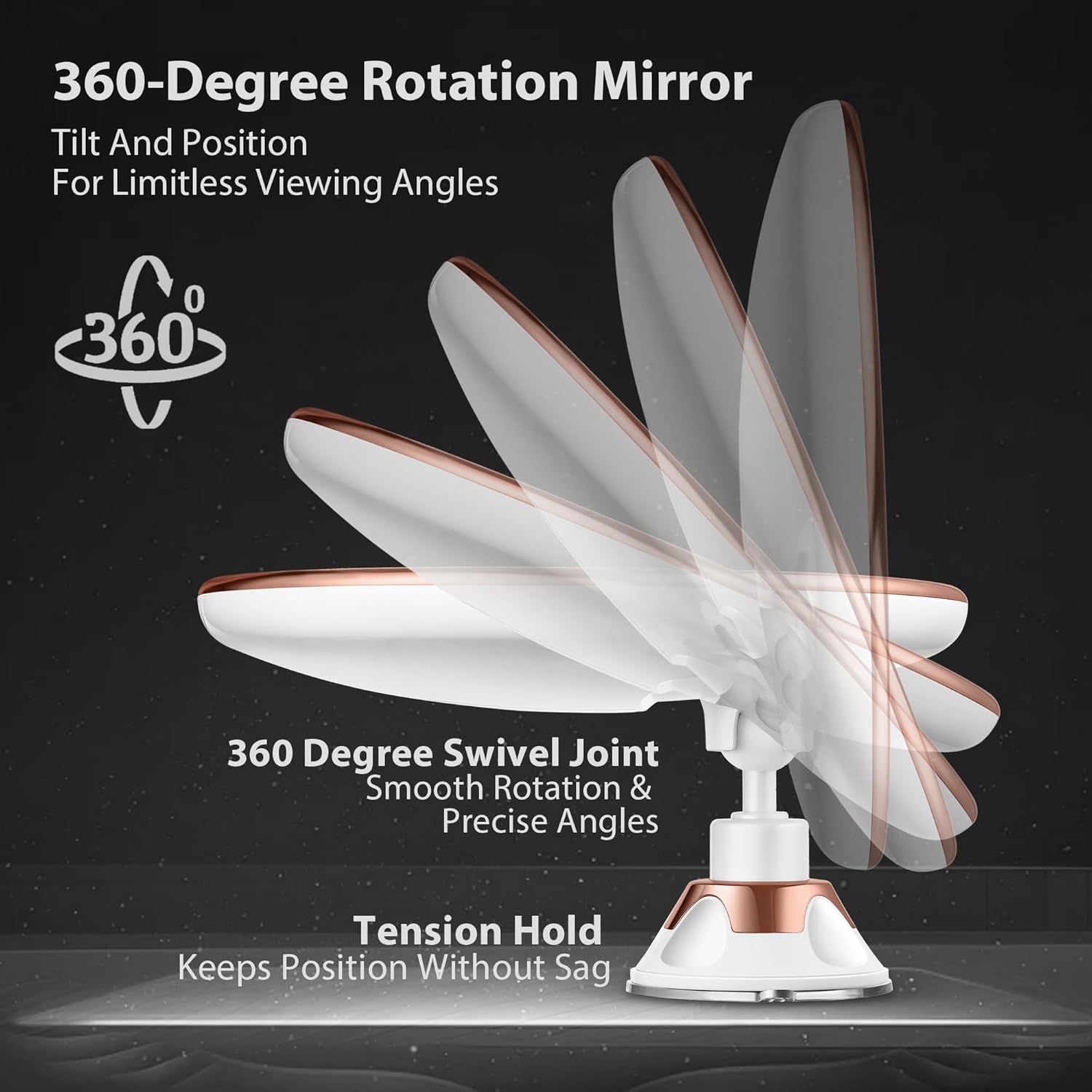 8" Magnifying Mirror with Lights-10x Magnification Makeup Mirror with Suction Cups – Bathroom Shower Mirror – Easy Install – 360 Degree Swivel Joint（Gold）