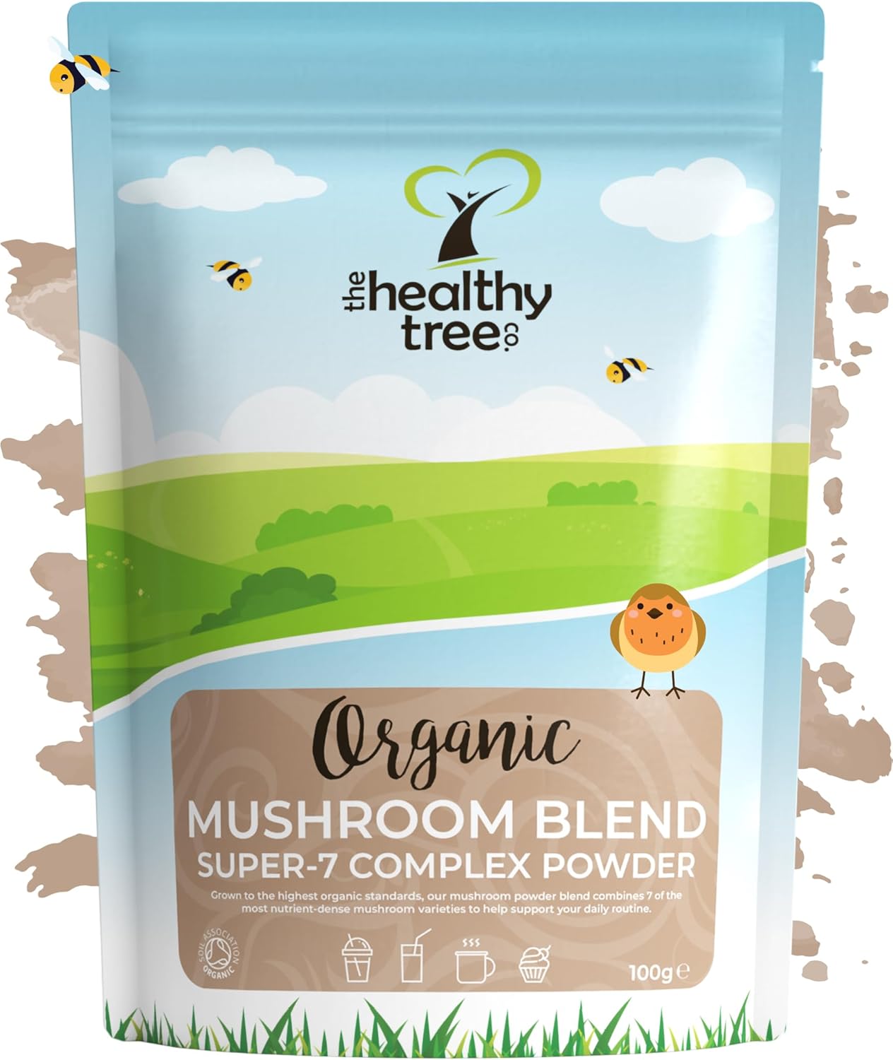 Organic Mushroom Blend Powder 100g – Super-7 Complex Blend Including Lions Mane, Reishi, Shiitake and Chaga by TheHealthyTree Company