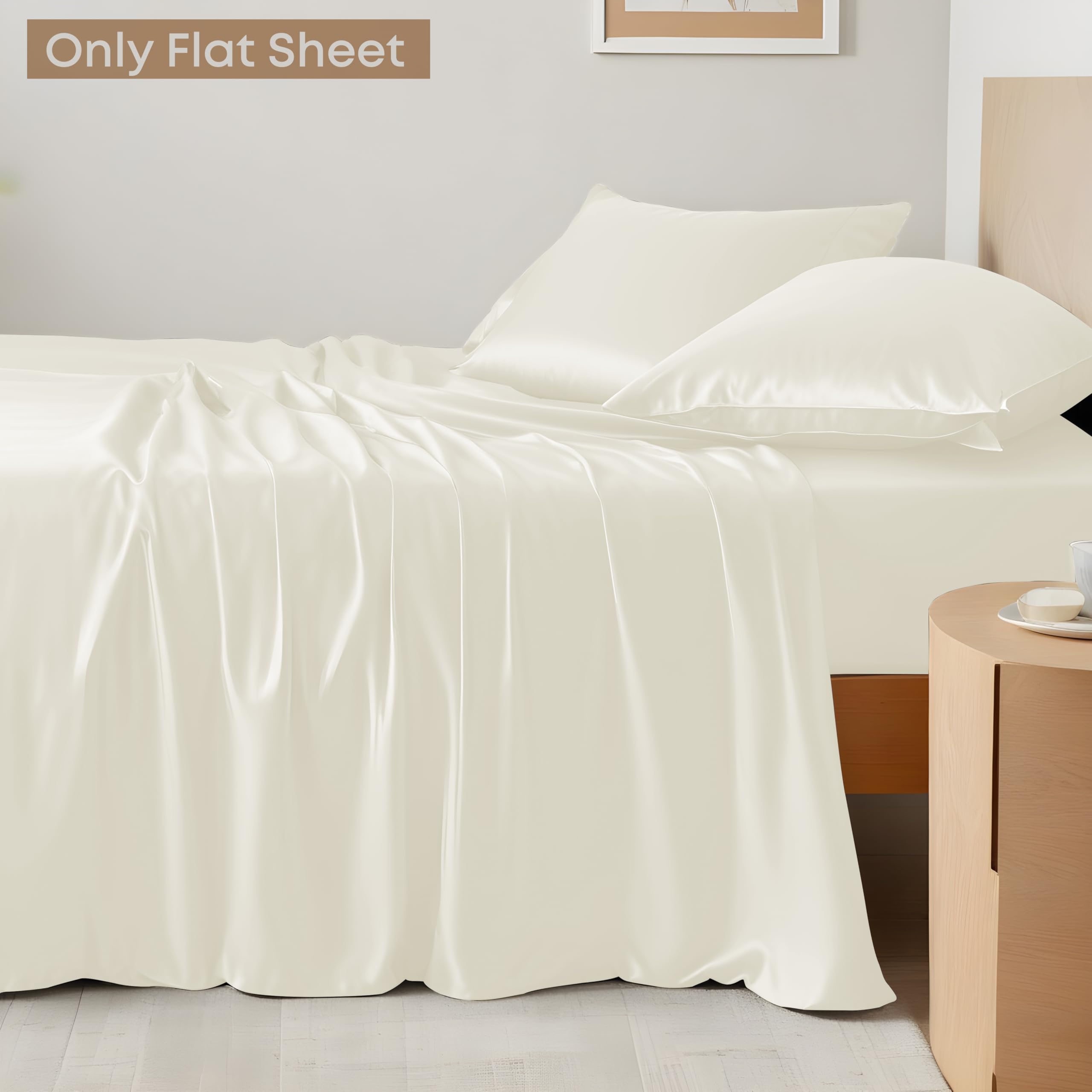 LINENWALAS Lenzuolo piano SuperKing solamente, 100% Tencel seta morbida rinfrescante lenzuolo superiore Lyocell biancheria da letto perfetta per capelli e pelle 300 x 275 cm (avorio, SuperKing)