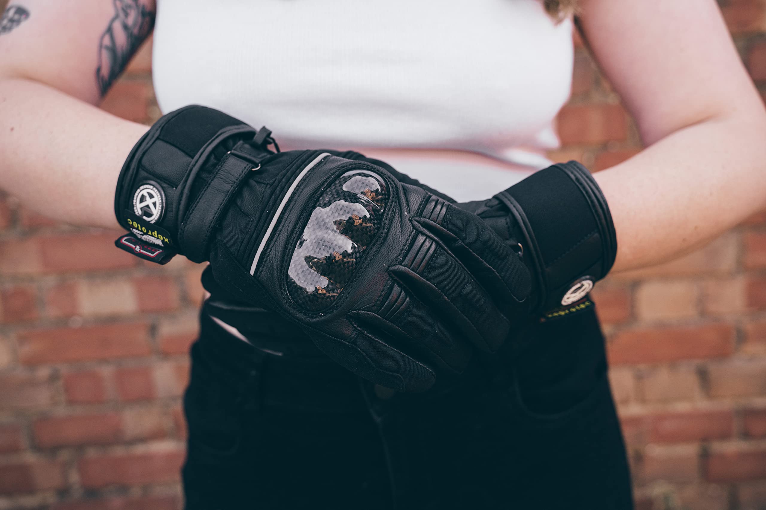 Texpeed Motorradhandschuhe Damen Winter wasserdicht - Biker warm Handschuhe mit Protektoren - Neon Gelb oder Schwarz