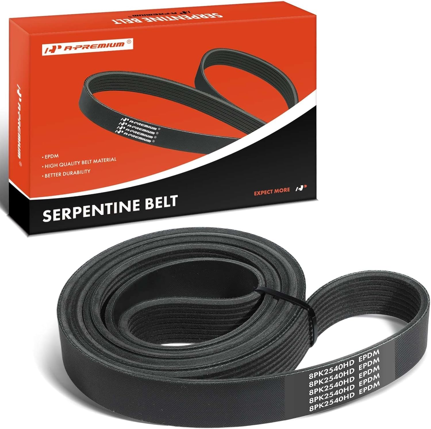 A-Premium Serpentine Belt 100 In Heavy-Duty For Ford & International Harvester & Peterbilt Cars - F-250 F-350 F-450 F-550 Super Duty, 3400, 4600, 4700, 4800, 4900, 4700LPX, 9200i SBA, 385