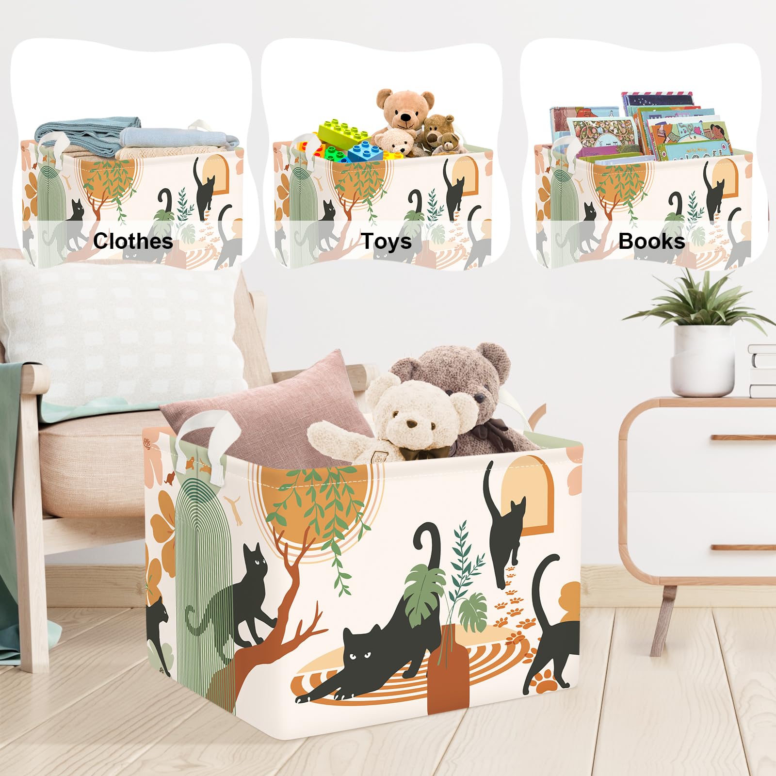 Clastyle Ceste Biancheria Bambini Gatto Boho Cestino Giocattoli Vestiti Impermeabile per Uomo Donna Cestino Portaoggetti per Bagno Cameretta Bucato, Marrone, 40x30x30 cm