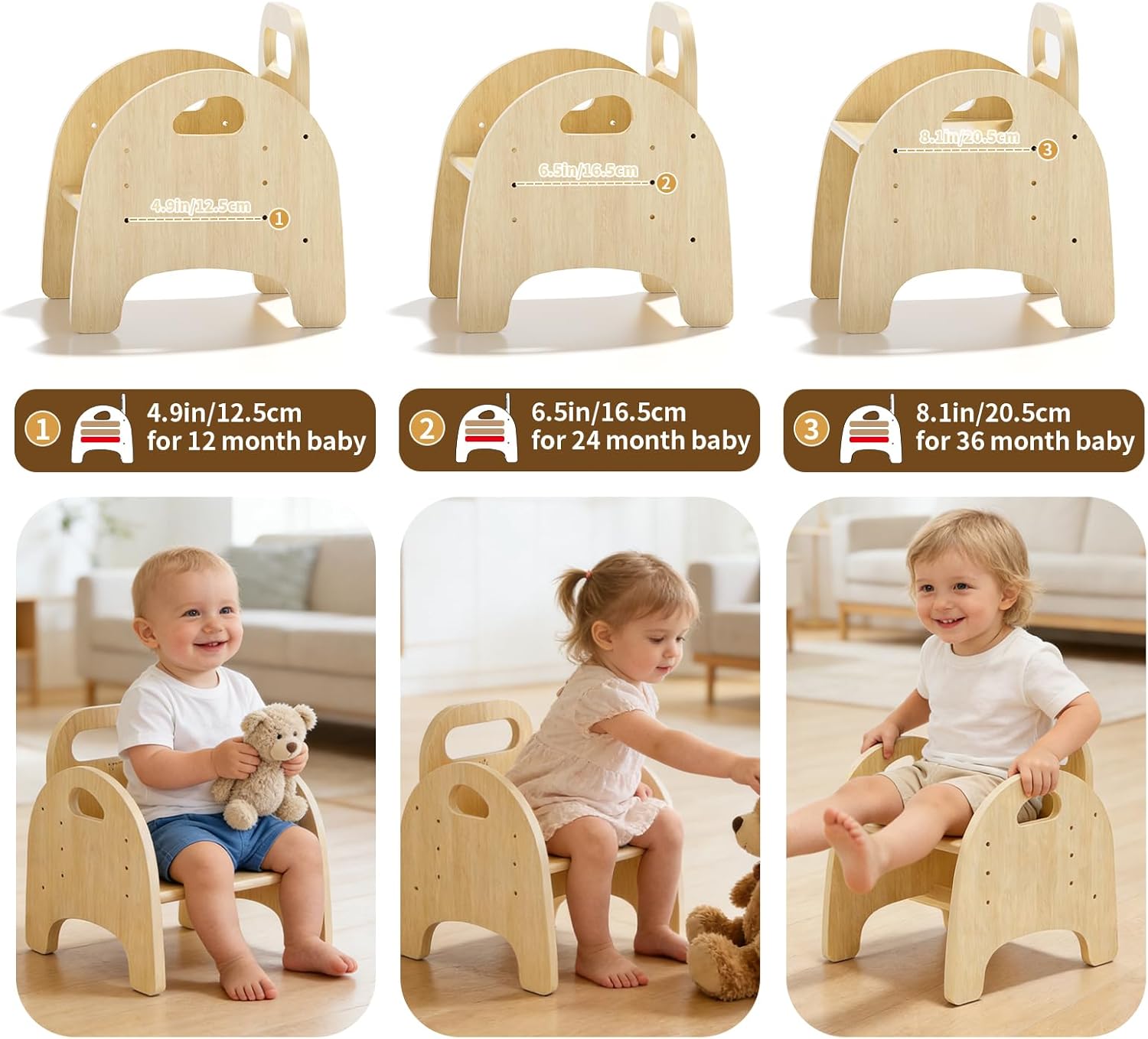 Lehoo Castle Montessori Weaning Table and Chair Set for Toddler Age 1-3, Adjustable Height Wooden Baby Activity Furniture for Self-Feeding, Drawing, Learning and Play
