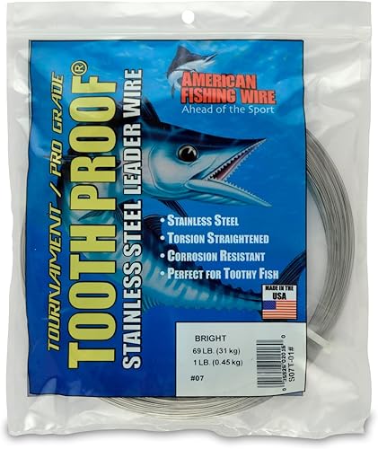 Miniatura 58 de AFW Alambre duro de acero inoxidable a prueba de dientes, brillante y camuflaje para tiburón, barracuda, caballa real, Wahoo, protección contra