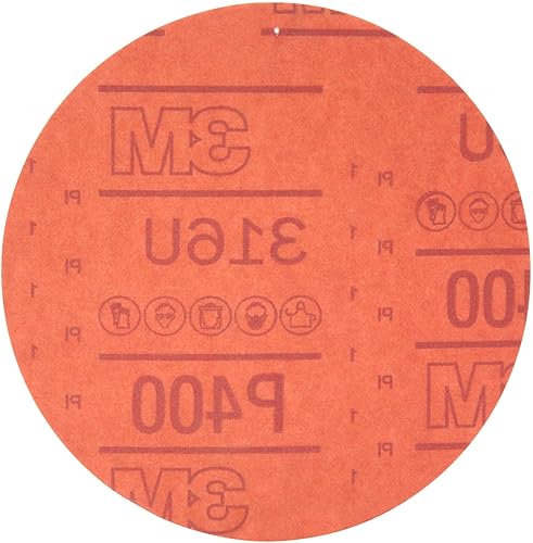 3M Hookit - P80D, disco de arena abrasiva, rojo, 6 pulgadas., Grado P400
