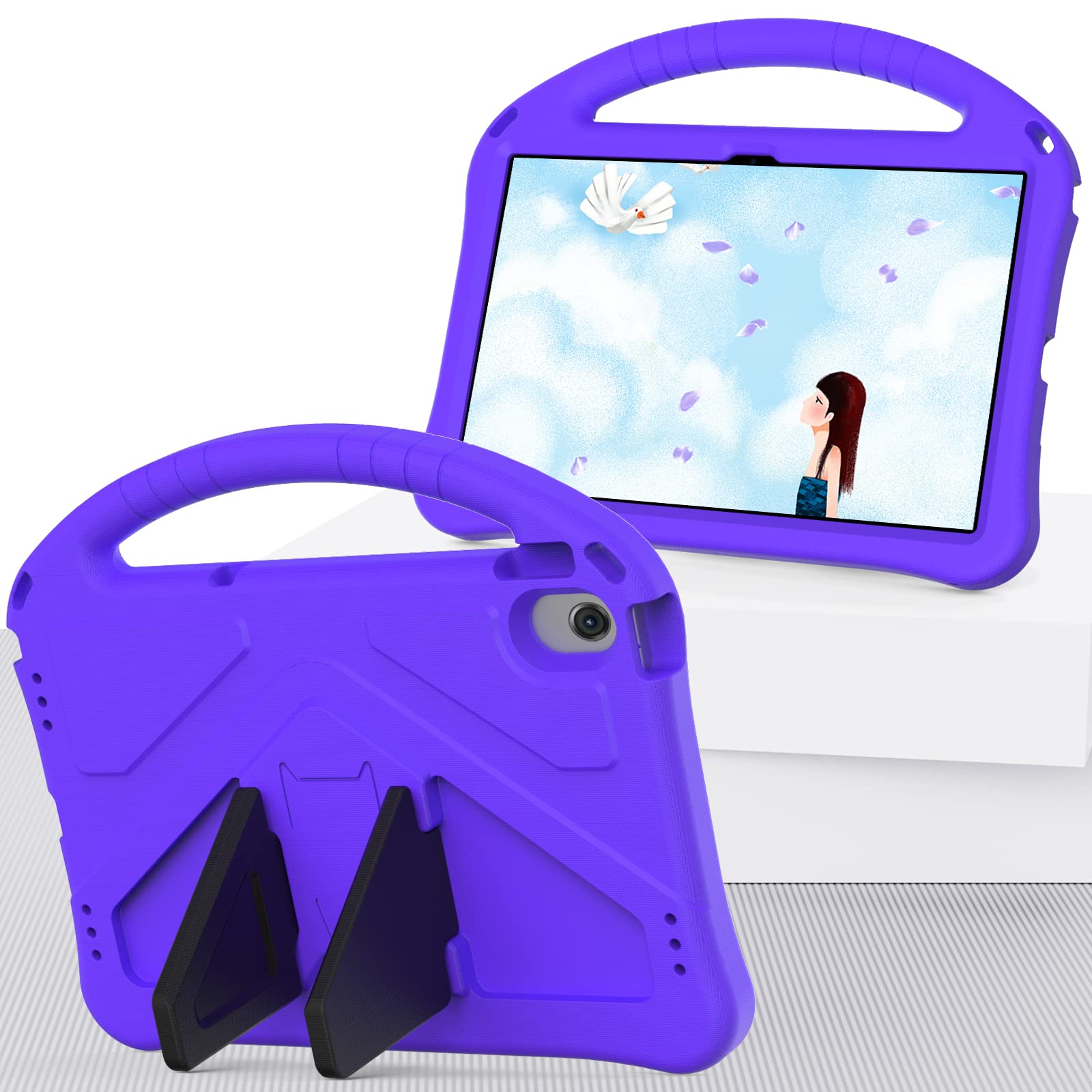 for Lenovo Tab M10 Plus 3rd Gen 10.6 inch 2022 TB125FU/TB128FU/TB128XU Kids Tablet Case,Durable Lightweight EVA Kid Friendly Shockproof Protective Case W Handle Stand +Shoulder Strap (Purple)