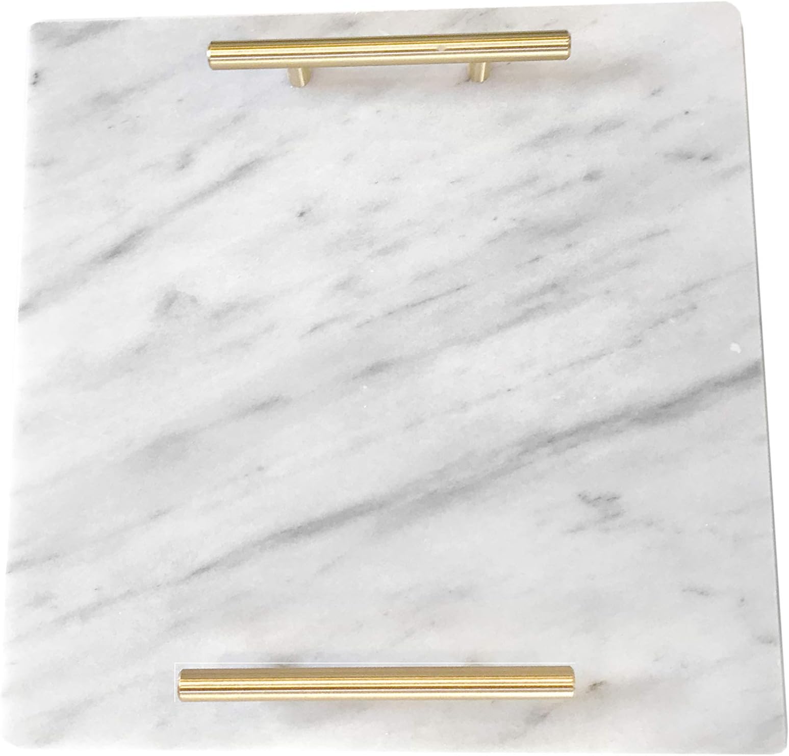 Cararra Blanco White Marble Slab Cheese Board with Gold Brushed Metal Handles
