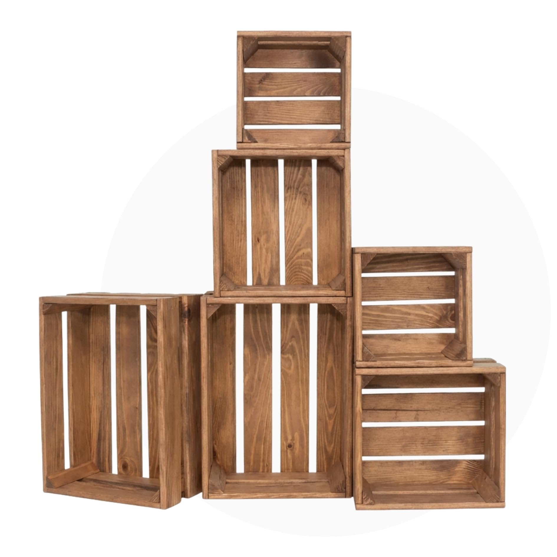 Juego de cajas de madera ITA Home & Garden Vintage, 6 piezas, 3 tamaños, apilables y anidables, cajas decorativas de almacenamiento de madera blanda certificada FSC, marrón