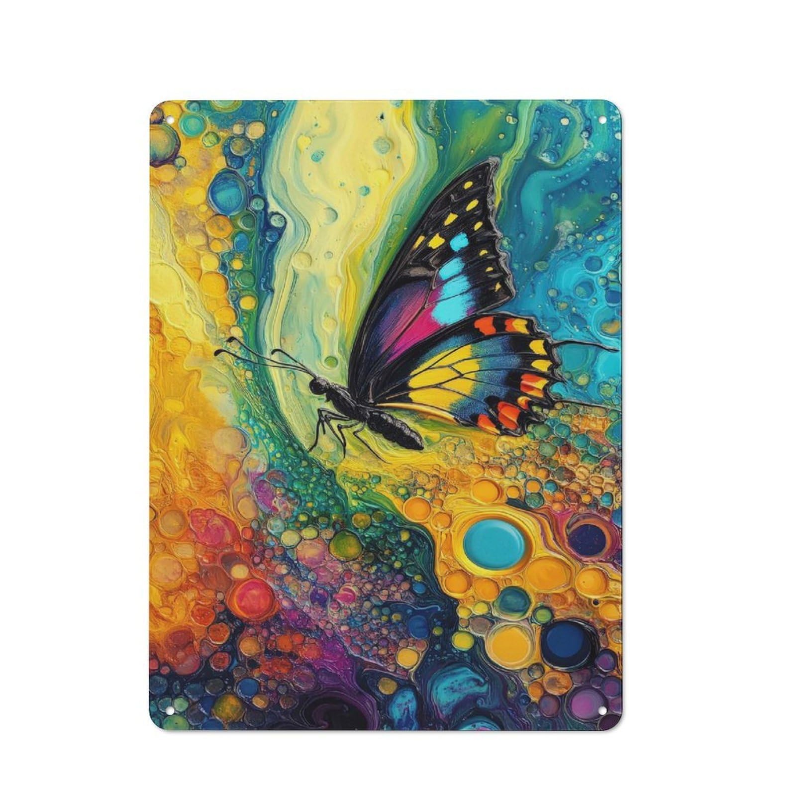 Colorful Butterfly Abstract Art Decorative Tin Sign 40x30cm, Old Fashioned Vintage Wall Decor for Lounge, Study, Pub Or Wall Gallery