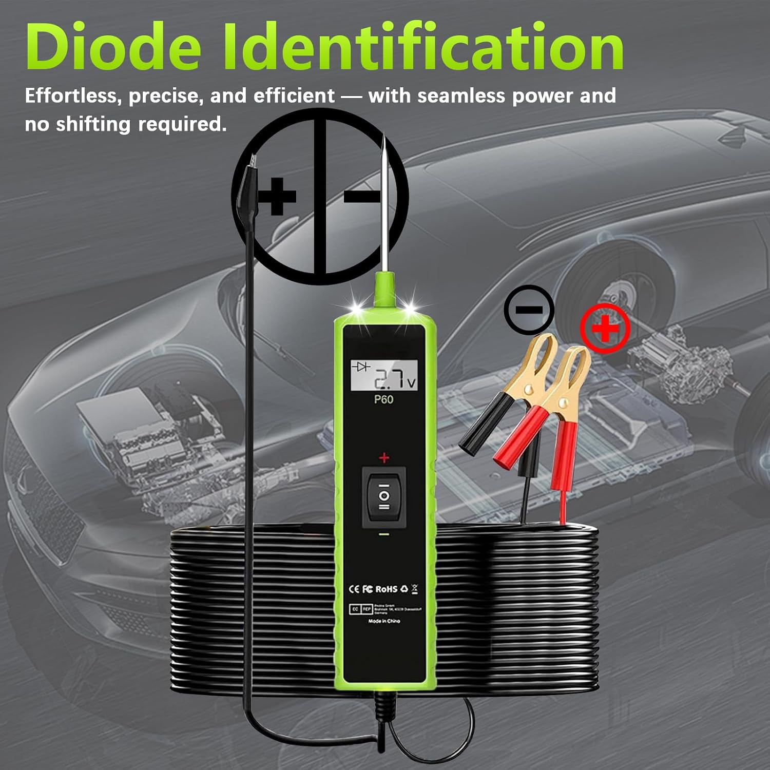Topdiag P60 performing voltage measurements on various car components