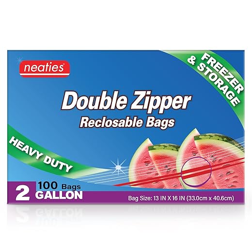 Neaties 2 Gallon Freezer Bags with Dual Seal Technology - Pack of 100