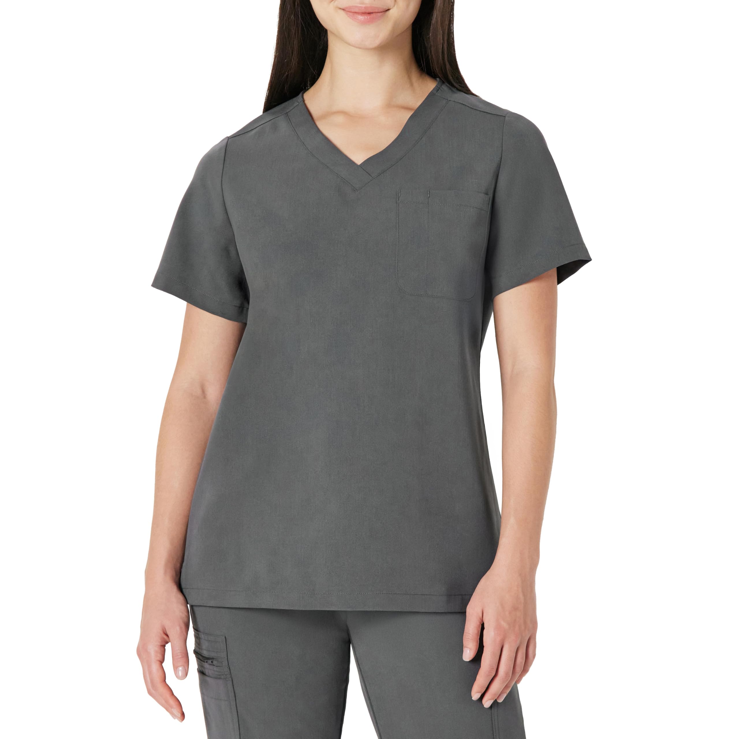 Amazon Basics Women's Scrubs V-Neck Top with Pockets, Charcoal, XL