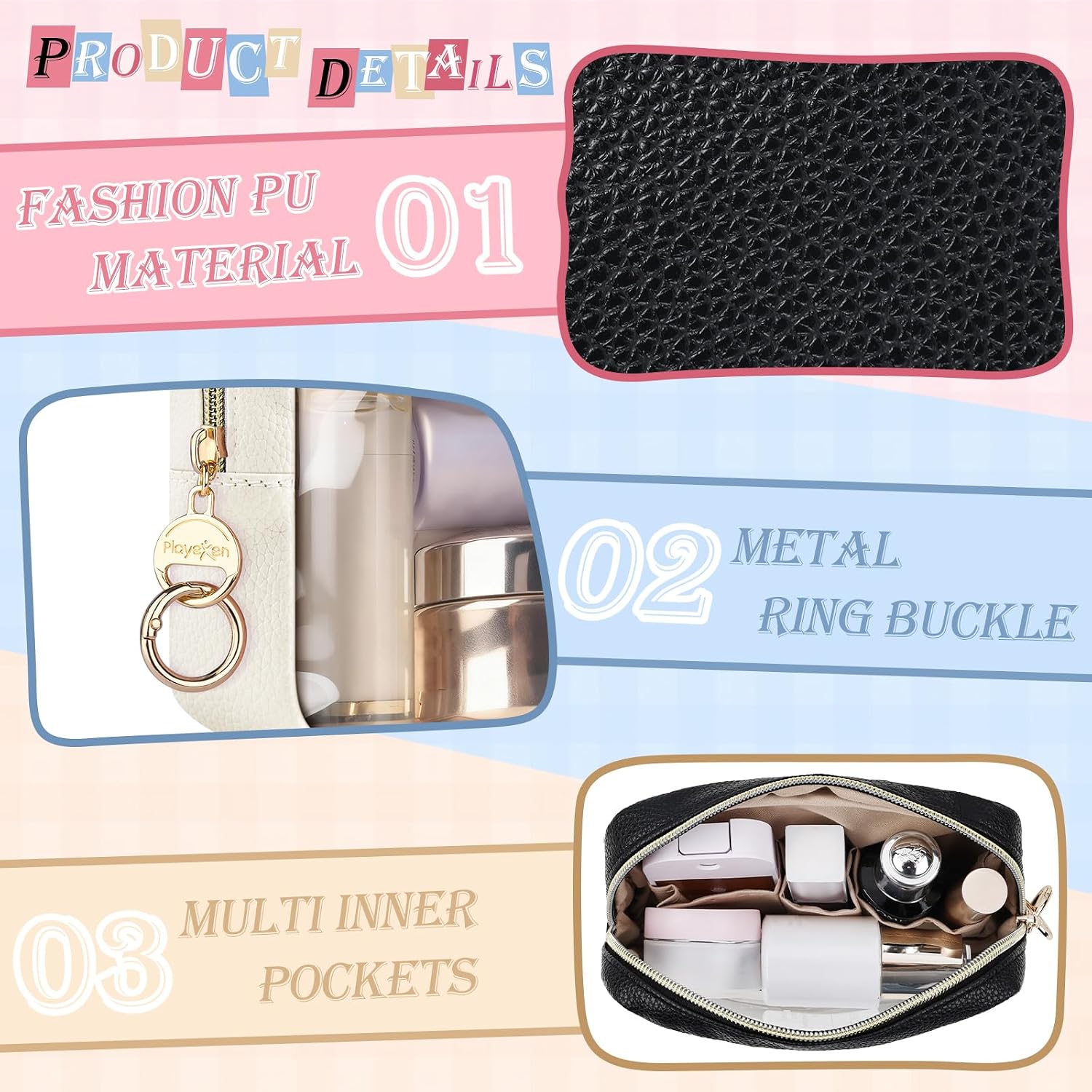 Clear Small Makeup Bag for Purse, Transparent Small Cosmetic Bag, Portable Toiletry Makeup Pouch Purse for Travel/Daily Use/Wedding/Christmas/Birthday (Black)