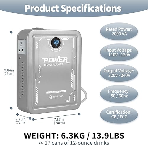 Miniatura 2 de SUNSHUN Transformador elevador, convertidor de 110 V a 220 V 2000 W con pantalla de voltaje, convertidor de voltaje 110-120v a 220v-240v con 2