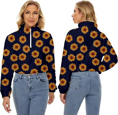 SEXLING Felpa con Cappuccio Oversize Maglione Corto da Donna Corto in  Peluche con Stampa Margherite Collo Alto,F,L : Amazon.it: Abbigliamento