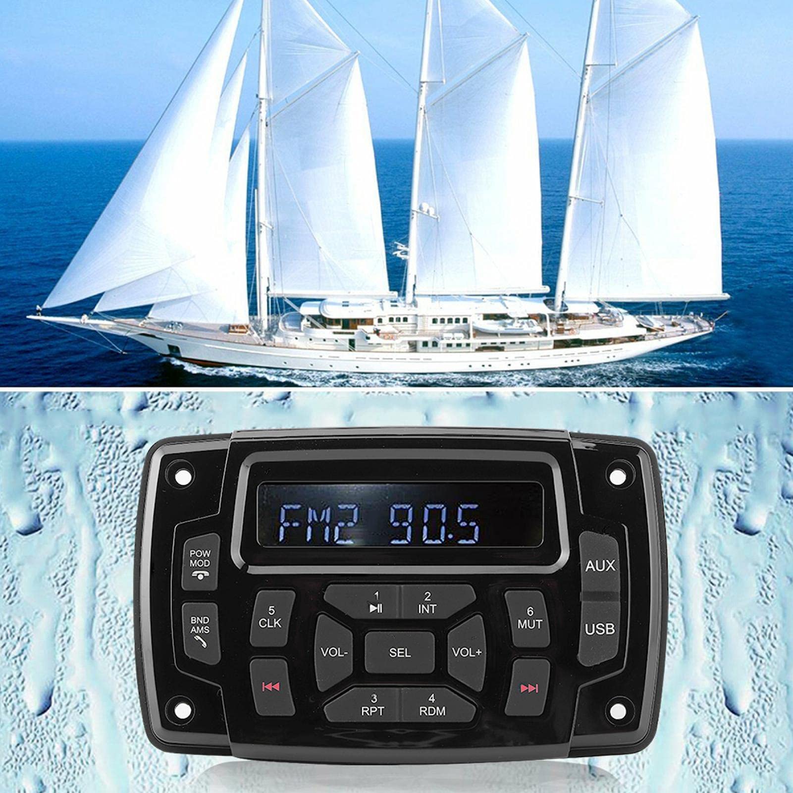 Radio estéreo Marina, Bluetooth FM Am Receptor estéreo Marino Reproductor de MP3, IP66 Receptor Barco de 12v Impermeable/Resistente a la Intemperie con LCD Digital, Receptor Centro Multimedia