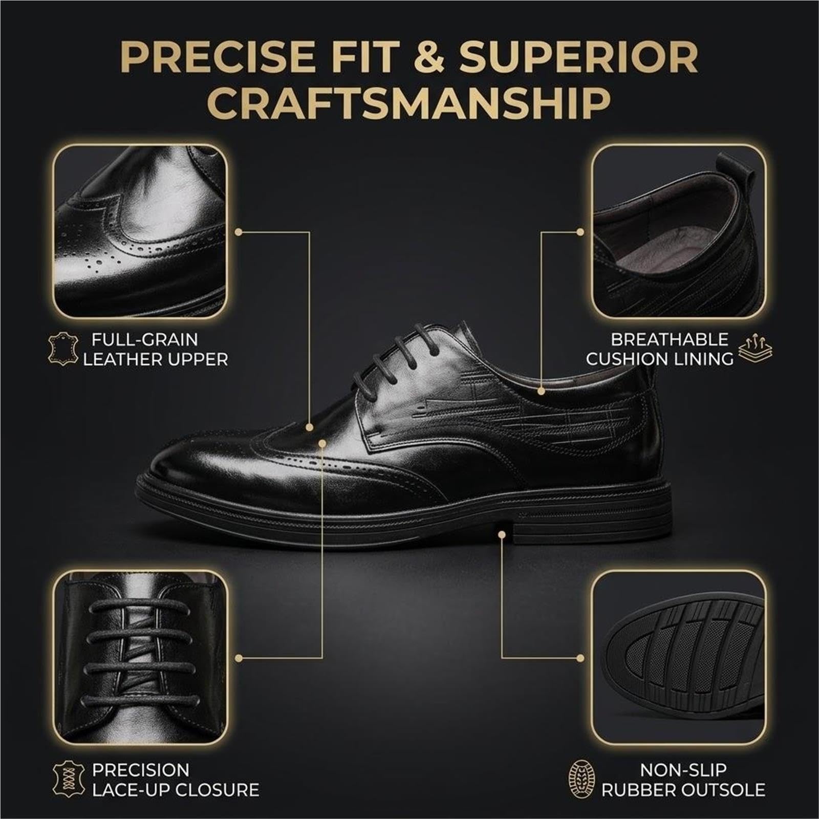 Scarpe Eleganti Oxford da Uomo in Vera Pelle, Comode Antiscivolo