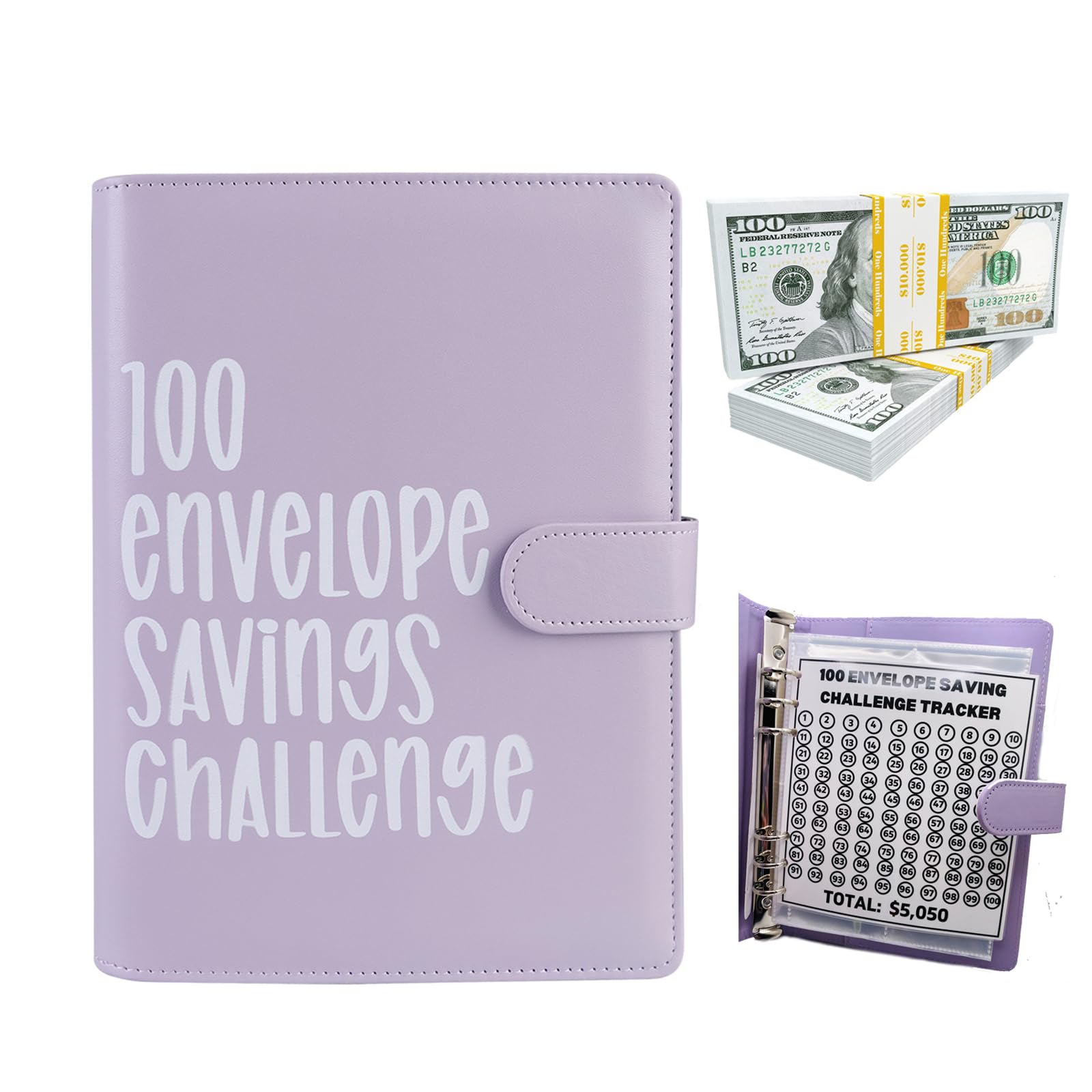 Photo 1 of 100 Envelope Challenge Binder, Easy and Fun Way to Save $5,050, 2023 New Savings Challenges Binder, Money Saving Envelopes, Budget Binder with Cash Envelopes for Budgeting and Saving Money(Purple)