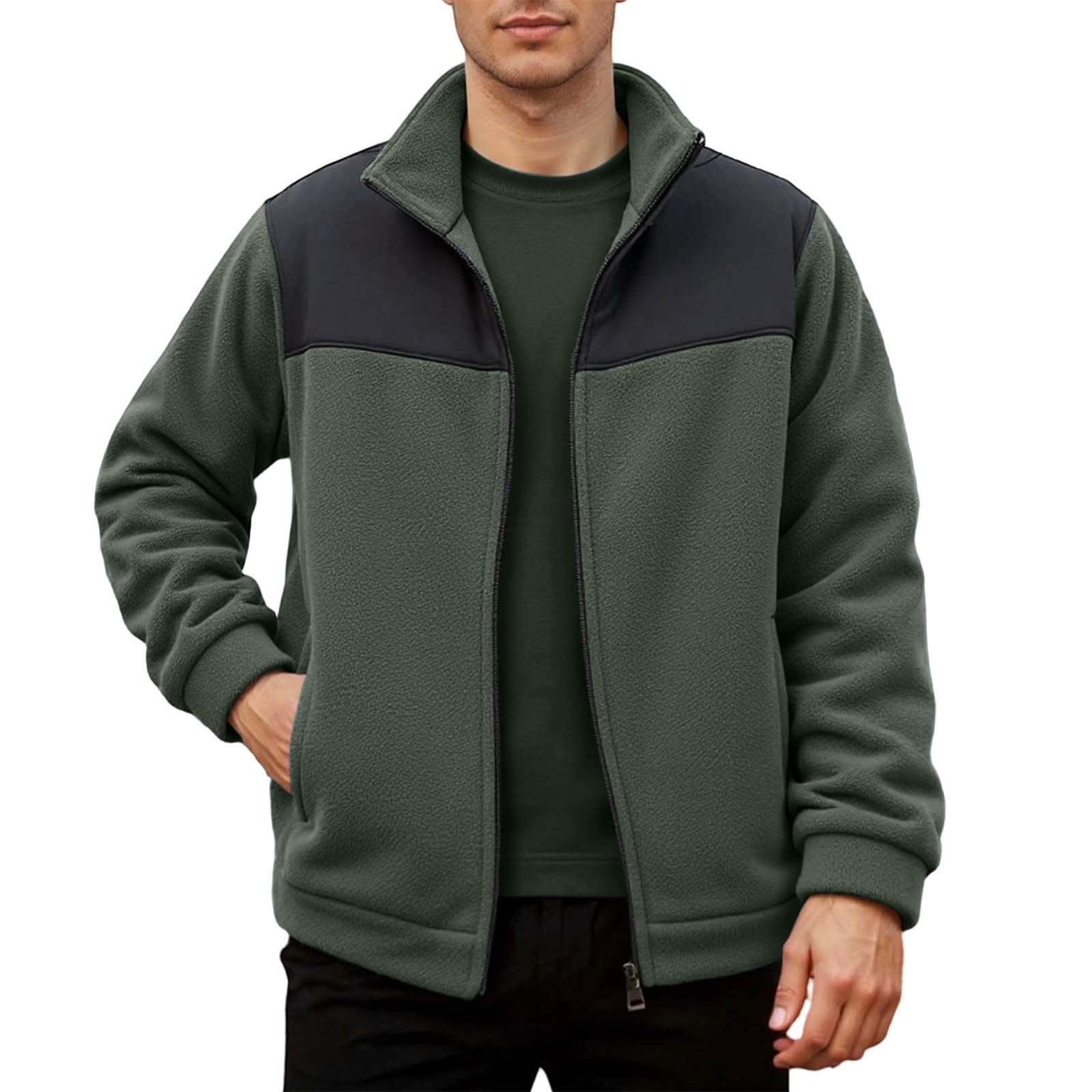 Polaire Homme sans Capuche Fleece Jacket Zippées Sweatshirt avec Poches Gilet Doublure Veste D'extérieur Doublé d'hiver De Randonnée
