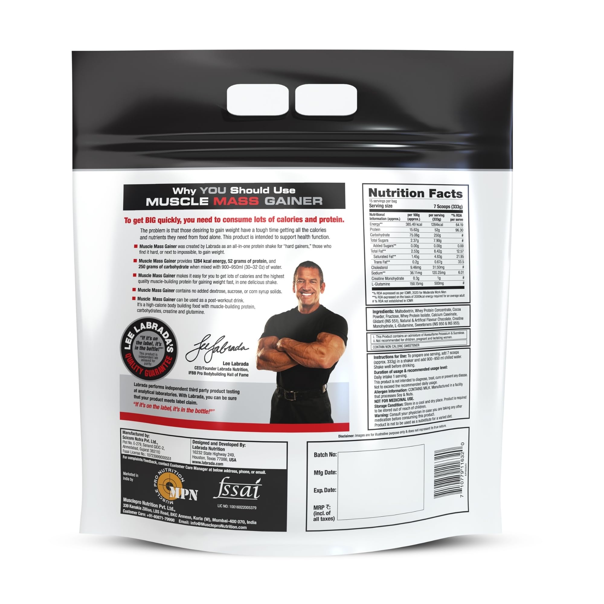 Labrada Muscle Mass Gainer | 52g Protein, 250g Carbs, 1g Creatine per Serving | Weight Gainer Powder, 5 Kg Chocolate — Amazon image 6