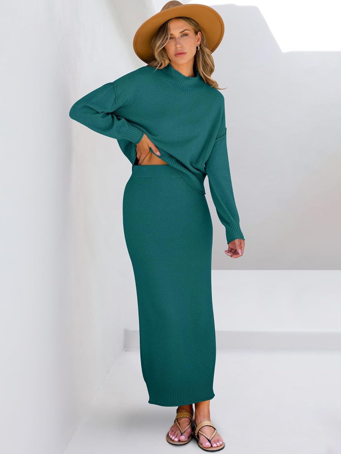 Caracilia 2 Piece Skirt Set for Women Sweater Dress Long Sleeve Oversized Tops Matching Maxi Skirts 2025 Fall Outfits Clothes - Image 7