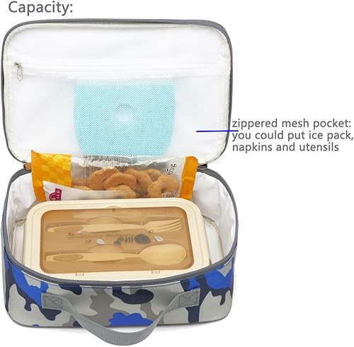 Miniatura 6 de Bolsa térmica Flowfly para lonchera, minibolsa con aislamiento, para la vuelta a la escuela, para niño y adulto, Diamante Enrejado