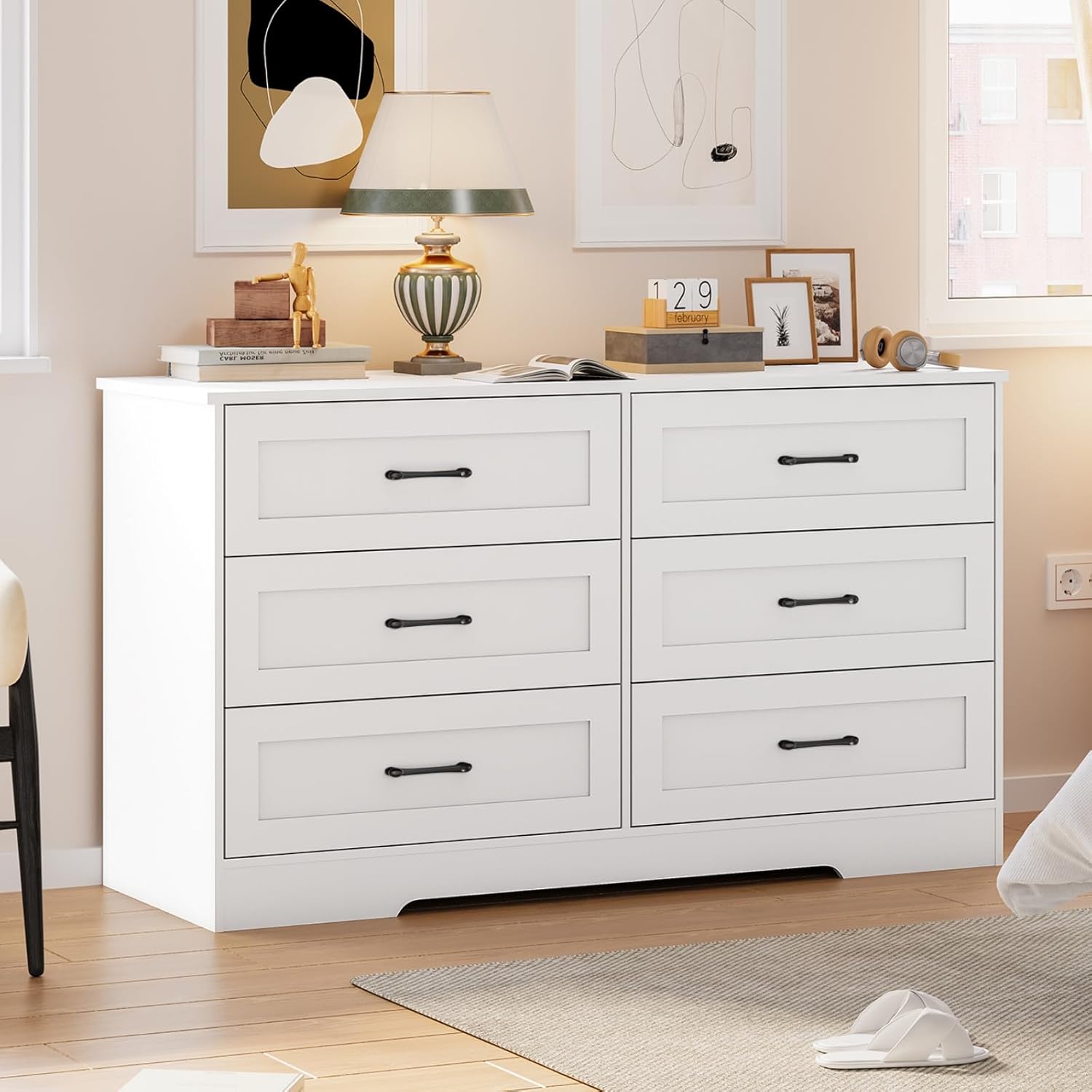 DICTAC Dresser for Bedroom, 6 Drawer Double Dresser, Wood