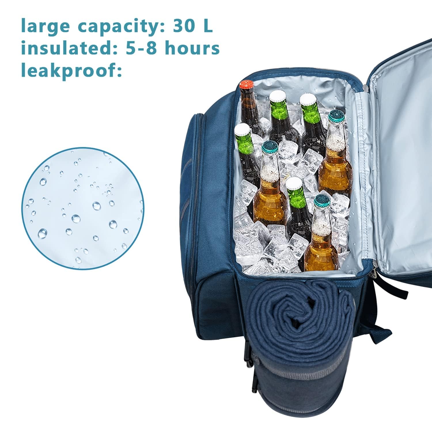Hap Tim Picknick-Rucksack-Kühler für 2 Personen mit isolierter auslaufsicherer Kühltasche, Weinhalter, Fleece-Decke, Besteck-Set, perfekt für Strand, Tagesreisen, Wandern, Camping,(EU-36083-BL2)…