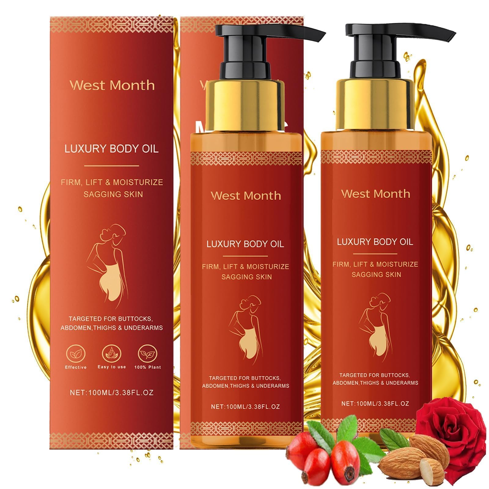 pewatul Body Firming Oil, Hydrating and Firming Skin for Women Full Body Use| Nourishes Skin,Reduces Fine Lines,Improves Elasticity (2, red)