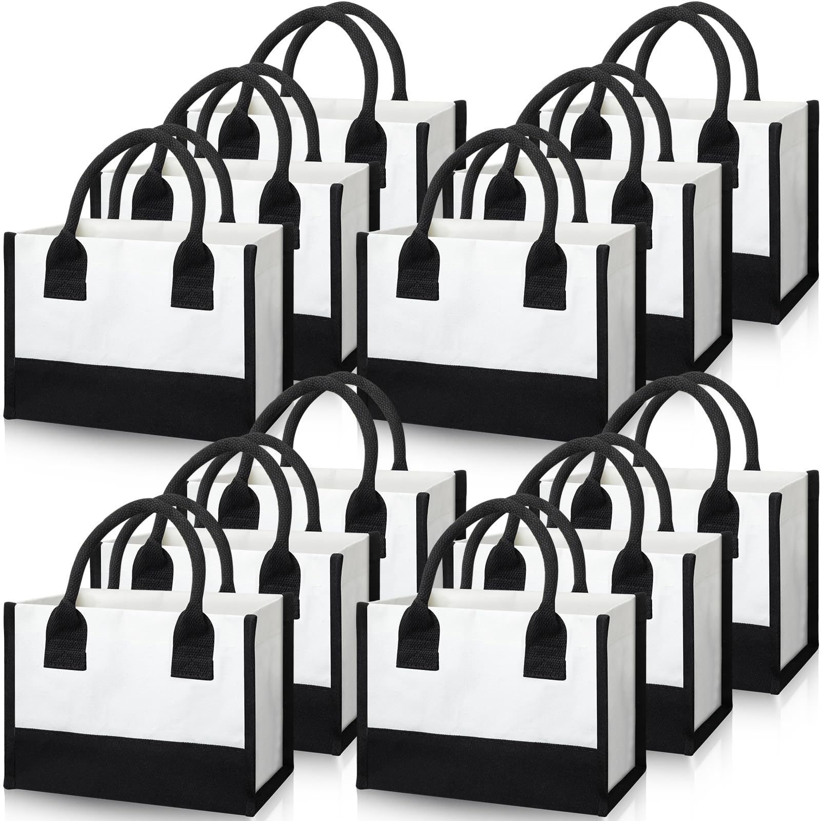 Cunno 12 Pcs Burlap Tote Bag Mini Jute Reusable Bag with Handles Small Blank Canvas Gift Waterproof for Wedding Beach DIY