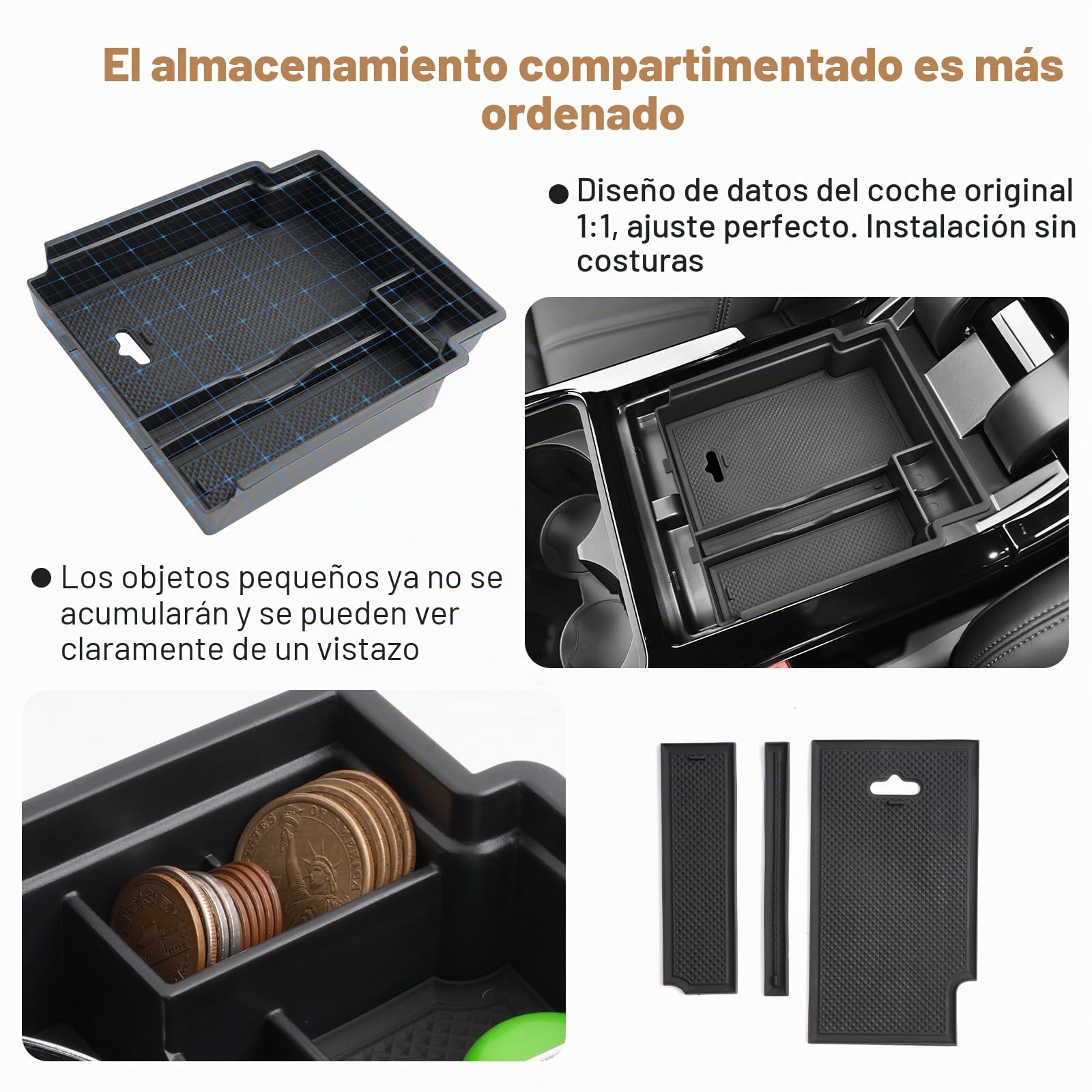 YEE PIN Para caja de almacenamiento Evoque compatible con Range Rover Evoque 2022 2023, consola central, organizador para reposabrazos, accesorios con alfombrilla antideslizante