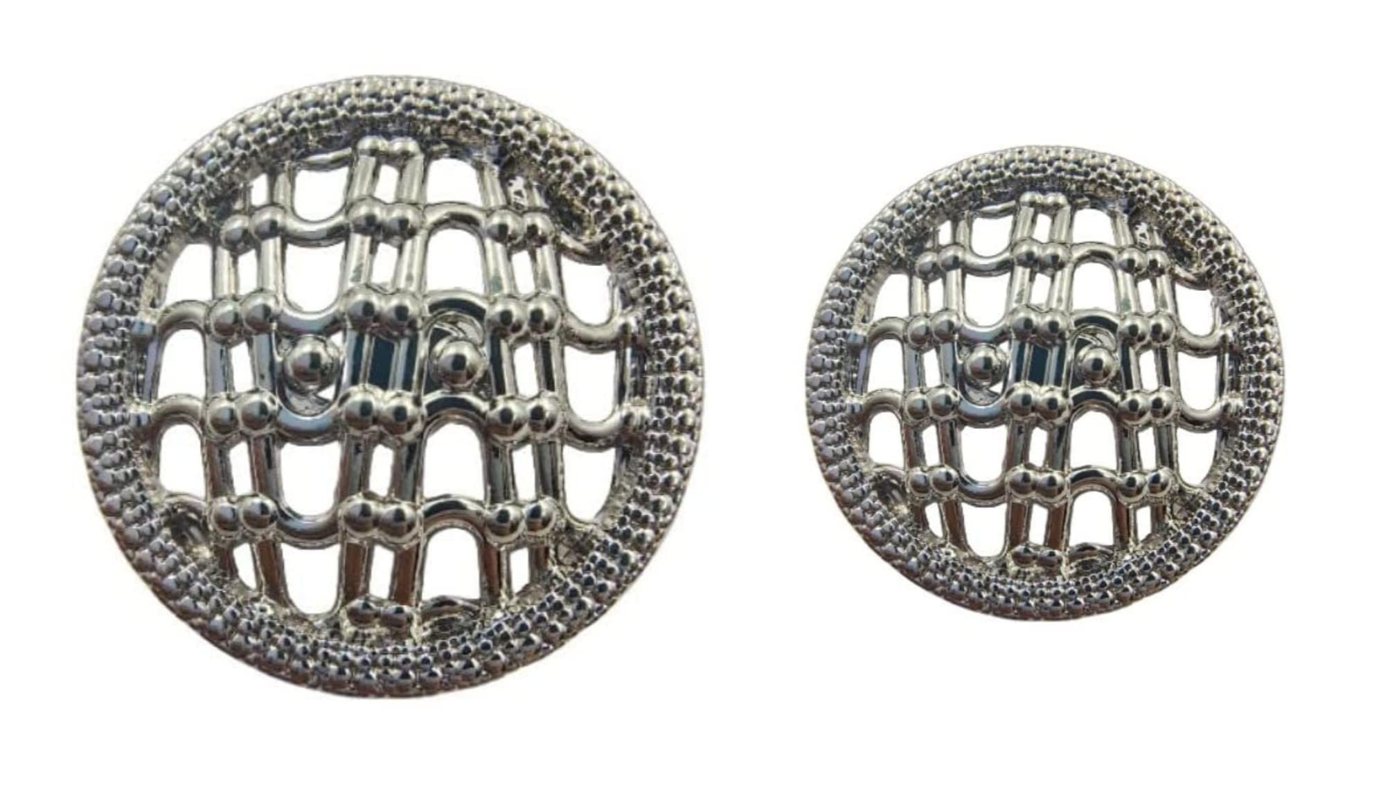 ANI Accessories Round Silver Net Shank Button Set of 16 8 Big and 8 Small for Coat Blazer Suit, Sherwani and Indian Dresses Sports Coat Uniform Jacket-picture-32