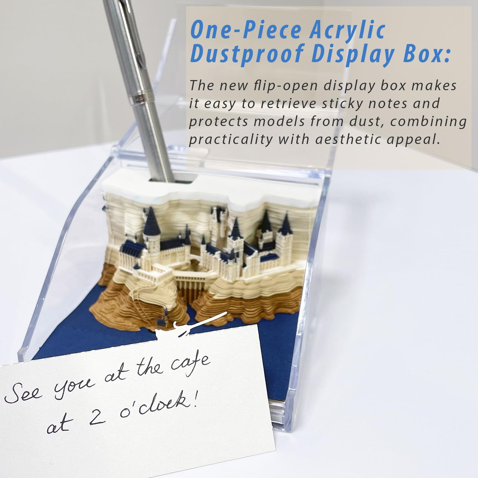 Blocco note 3D, non incollato, arte su carta 3D con scatola display trasparente, 9 x 9 x 5 cm, 150 fogli, centrotavola con modello di carta