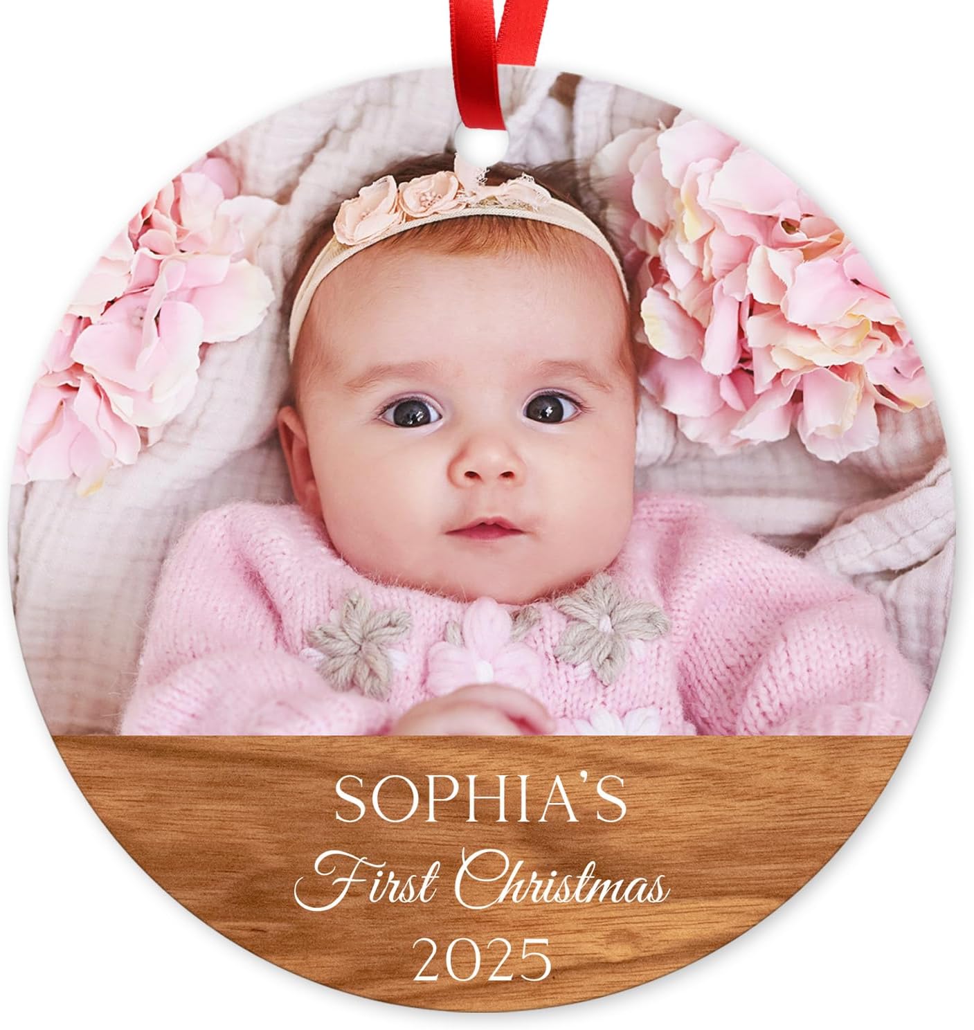 Personalized Baby First Christmas Ornaments Boy and Girl, Custom Photo and Name 2025 Christmas Tree Ornament, Velvet Pouch Included, 3.75" ACM Ornament, Made in The USA