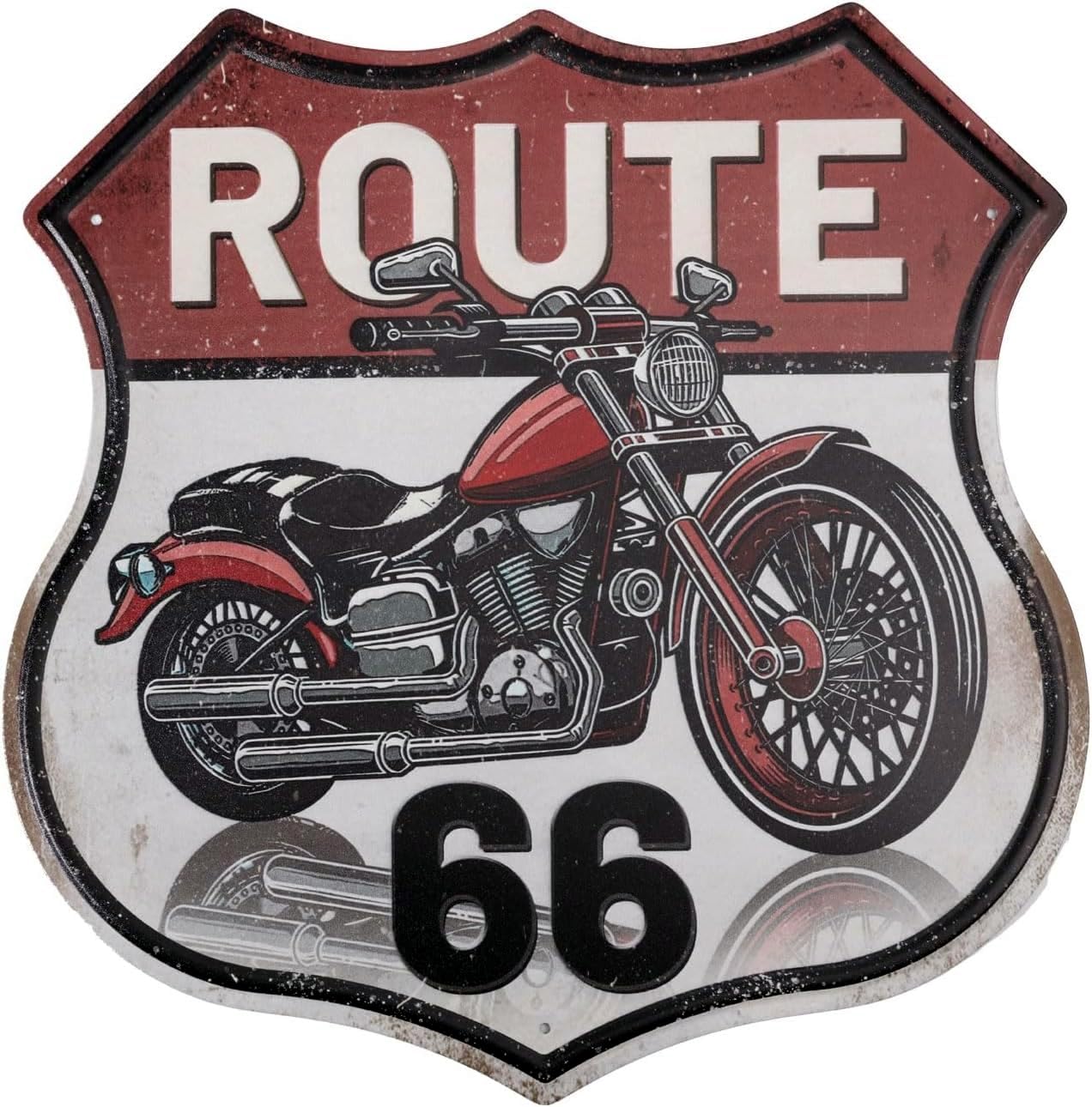 GLOBLELAND Vintage Metal Motorcycle Tin Sign Retro "Route 66" Shield Metal Wall Decor Funny Decorative Tin Sign Art Plaque Poster Man Cave Wall Decor 12.1x12inch for Home Garage Bar Club Decoration