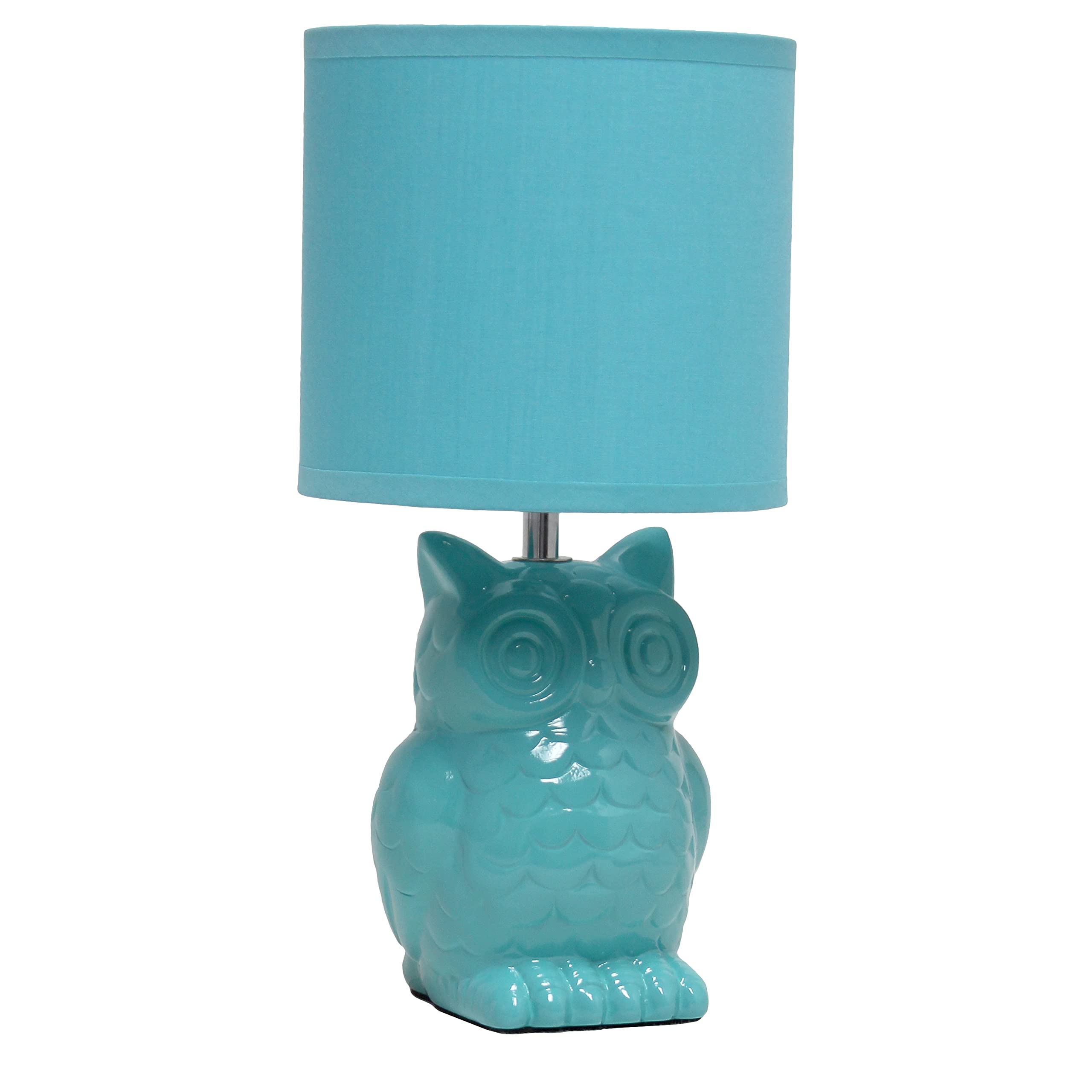 Simple Designs LT1136-TBL 12.8" Tall Contemporary Ceramic Owl Bedside Table Desk Lamp w Matching Fabric Shade for Decor, Bedroom, Nightstand, Living Room, Entryway, Kids' Room, Nursery, Tiffany Blue