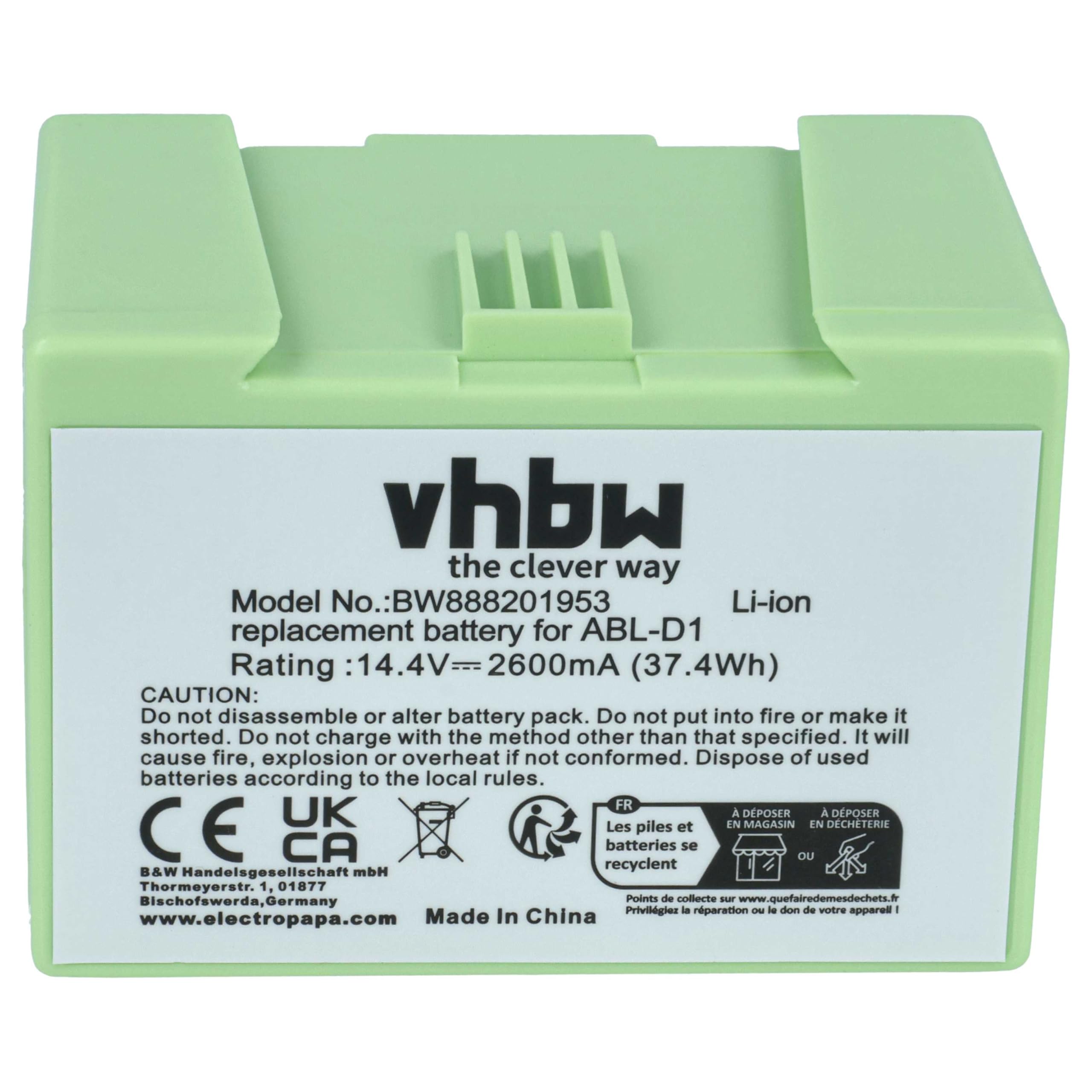 vhbw batteria compatibile con iRobot Roomba J7, J557840 home cleaner nero (2600mAh, 14,4V, Li-Ion)