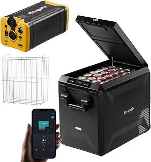BougeRV Kompressor Kühlbox 47L, bis -20℃, Integrierter Korb mit 266Wh Akku | App-Steuerung, IPX4 Wasserdicht, Auto Kühlschrank 12V/230V, für Outdoor, Reisen, Boot, Angeln, 2026 Neu