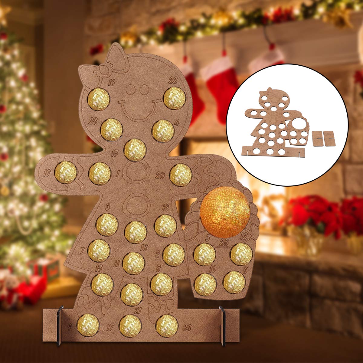 Wooden Advent Calendar Gingerbread Lady Chocolates Storage Box Gift Christmas Decorations