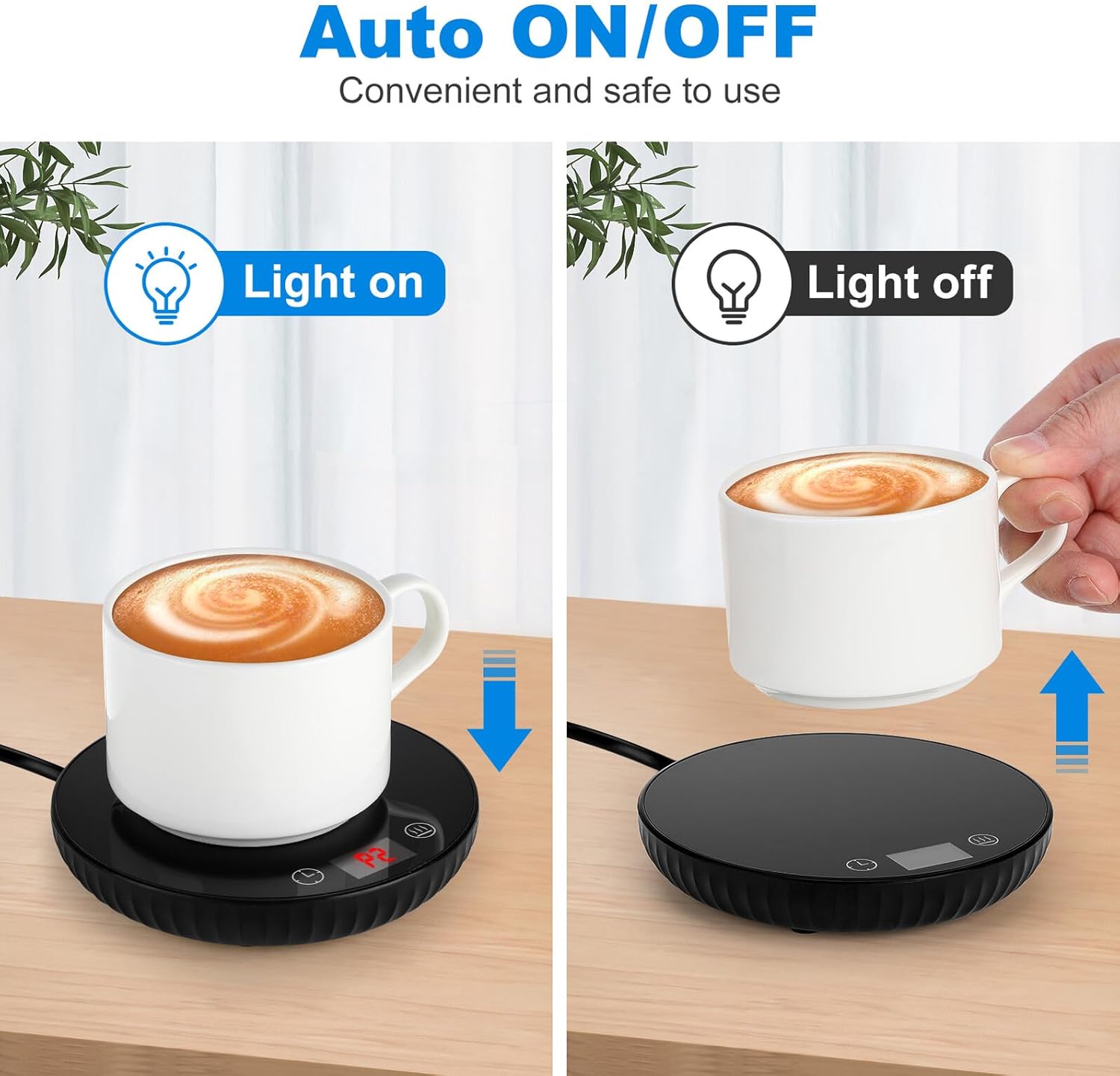 DOITOOL Electric Cup Warmer Temperature Display Mug Heating Coaster for Desk Coffee Tea Milk Soup Abs Tempered Glass Compact Portable US Plug