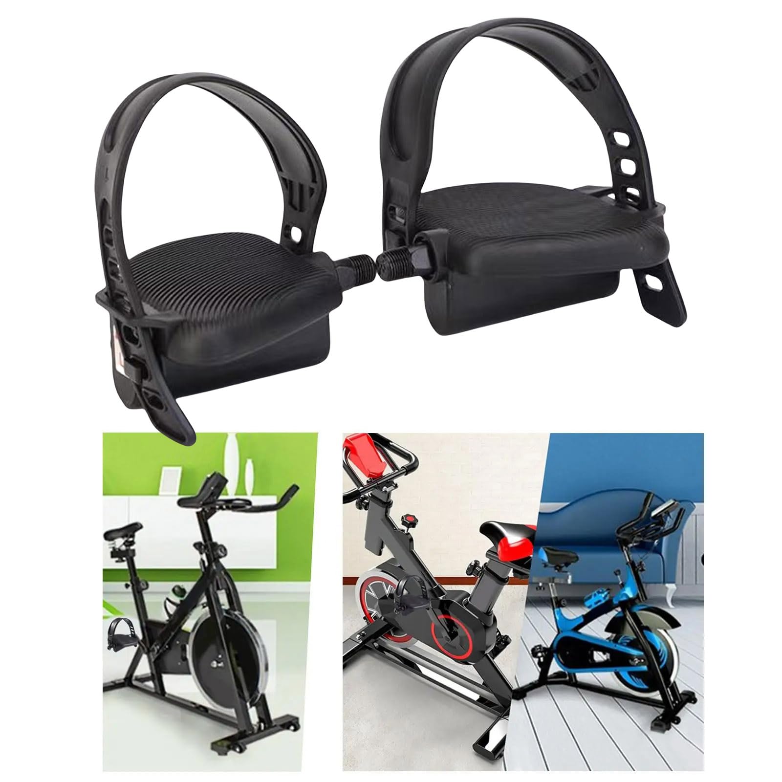 Set di 2 pedali per cyclette e cinghia fissa, ricambio per cyclette pedali con cinghia regolabile per biciclette con pedale regolabile