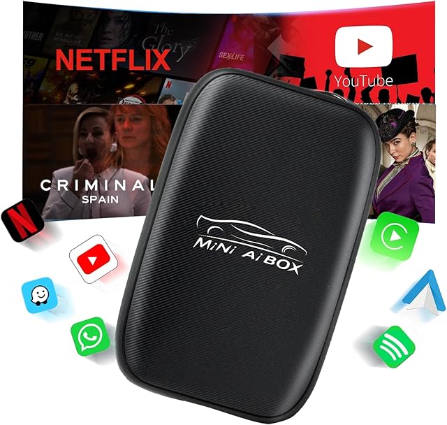 Netflix YouTube Android Auto bezprzewodowy adapter Carplay, Plug & Play Carplay Wireless Dongle, otrzymuj najnowsze oprogramowanie systemowe za pośrednictwem wiadomości AMZ