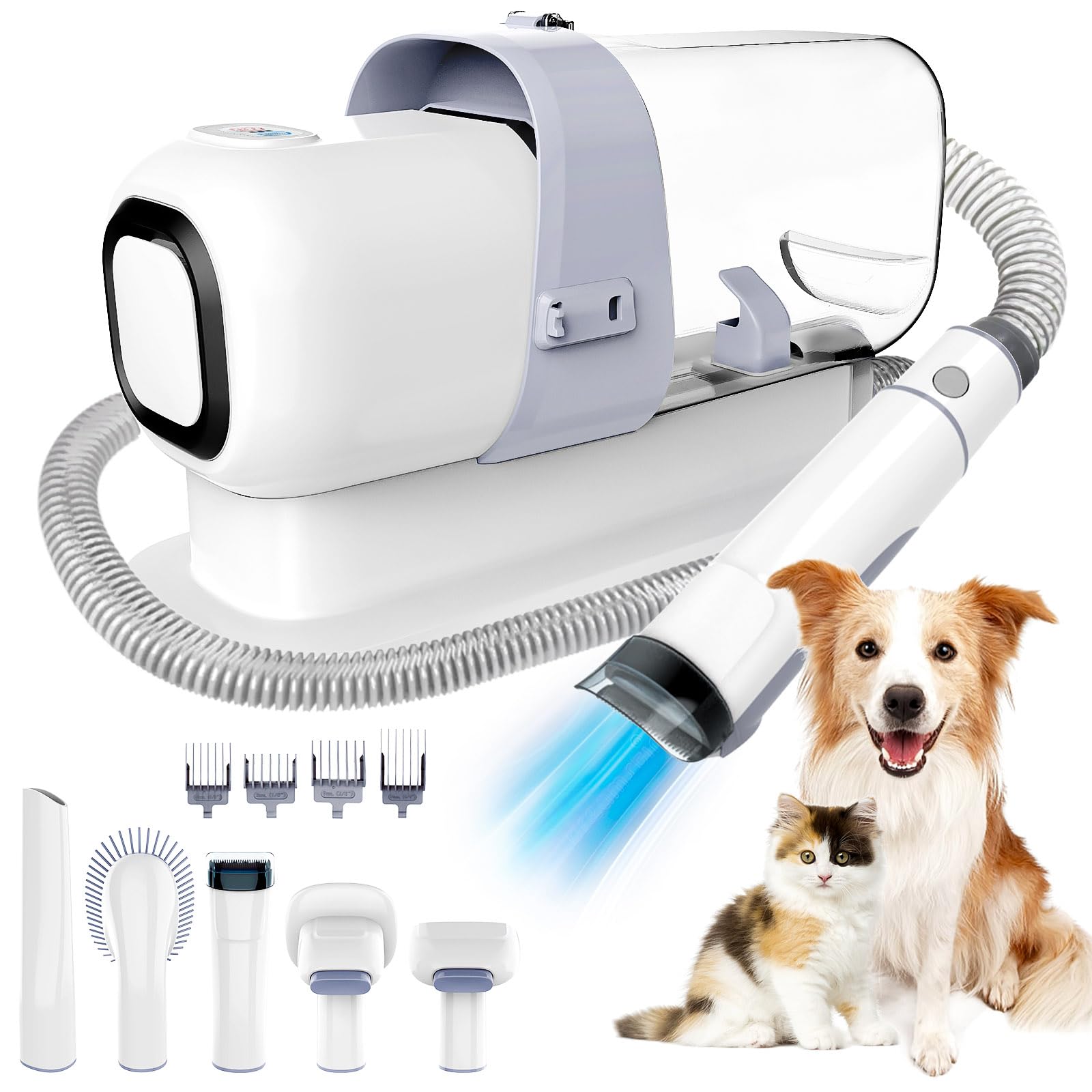 Cortapelos Perros con Aspiradora de Pelo, Maquina Cortar Pelo Perros con Aspirador con 2,3L Contenedor, Succión 99% Pelo de Mascotas, Juego de Cortapelos Perros Profesional, 5 Herramientas de Belleza