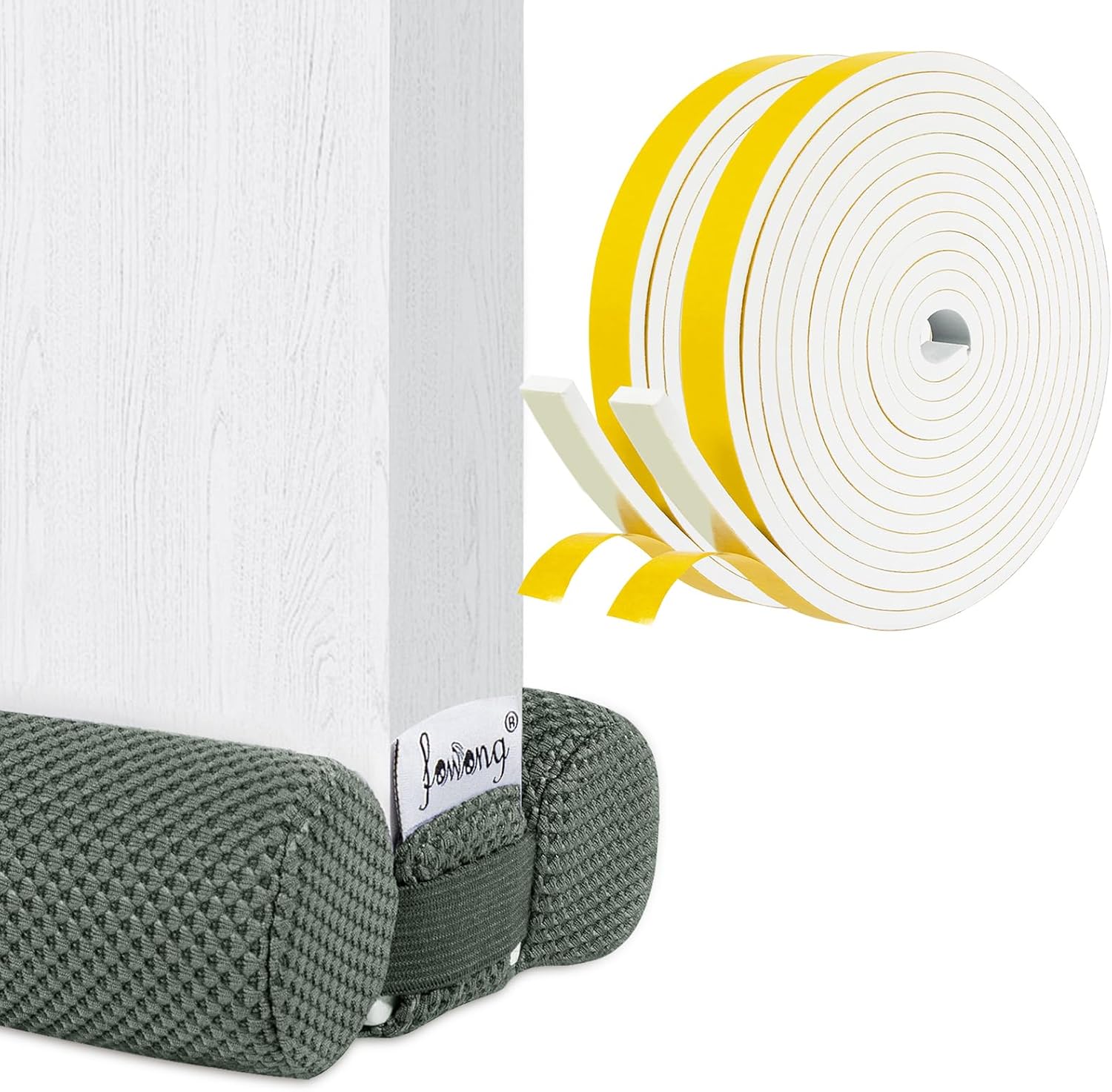 fowong Under Door Draft Stopper 32 Inch Adjustable Door Noise Stopper for Bottom of Door + Weather Stripping Door Seal White 1/2 in X 1/4 in Adhesive Door Seal Strip for Door Window Frame