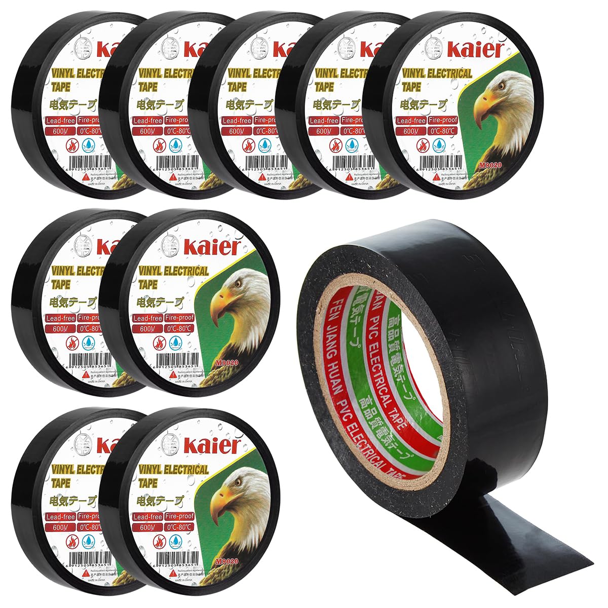 2cm PVC Vinyl Electrical Tape Pack of 10Pcs Black