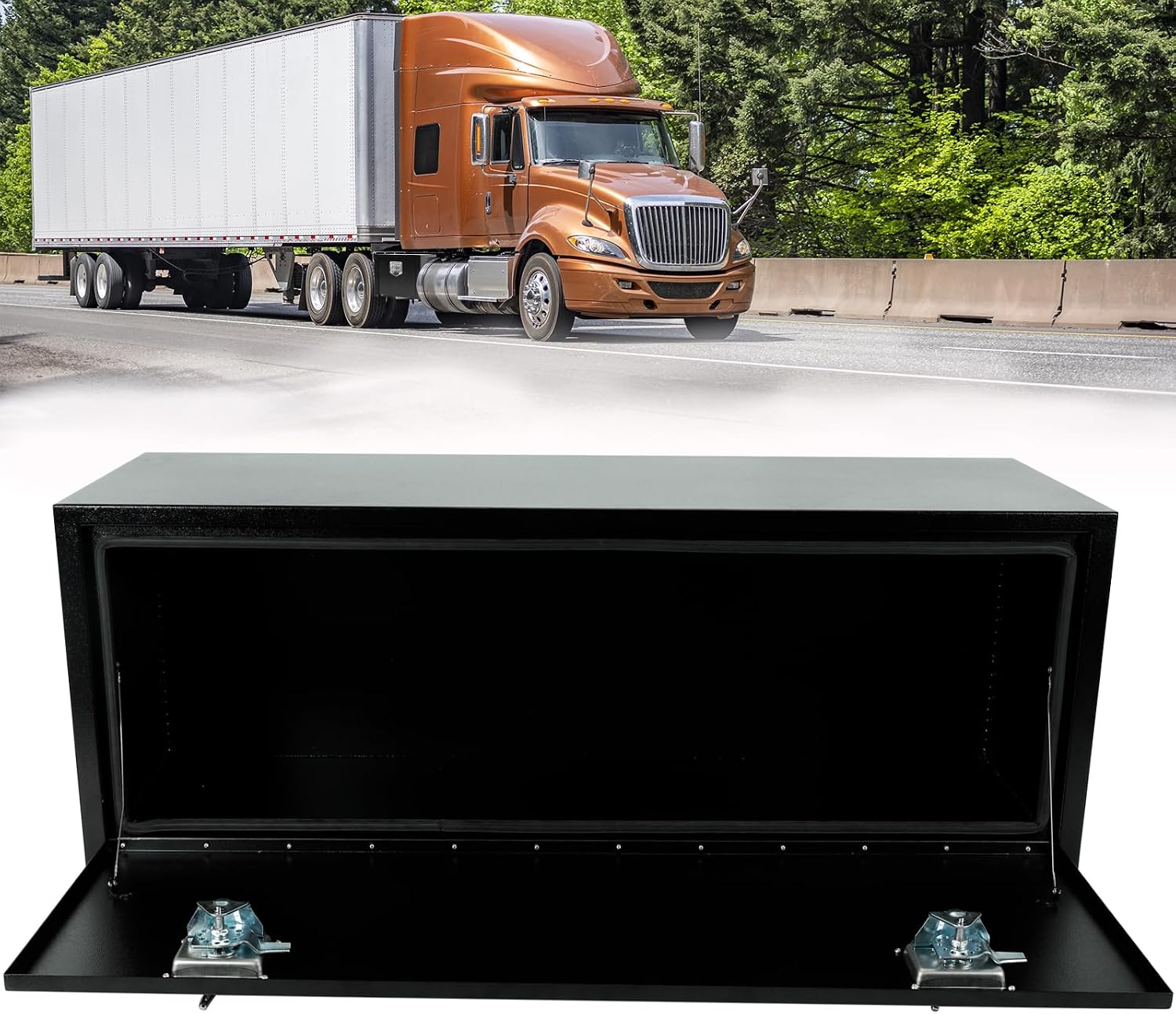 48"X18"X18" Black Steel Truck Underbody Pickup Tool Box RV ATV Trailer Storage Tools with T-Handle Latch, Job Tool Chest (48''x18''x18'')